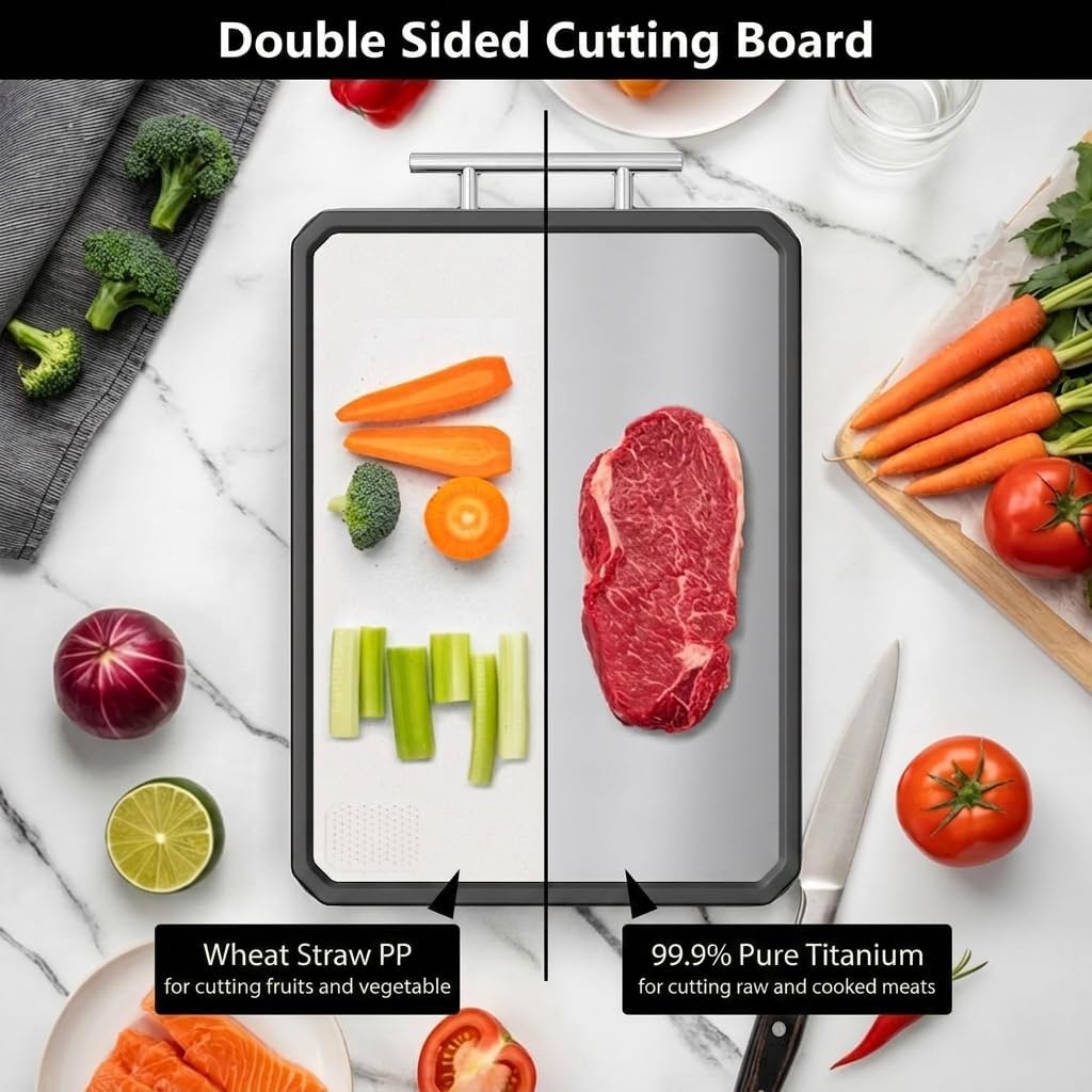 Titanium Chopping Board Textured Double-Sided Kitchen Cutting Grey 16"L x NEW