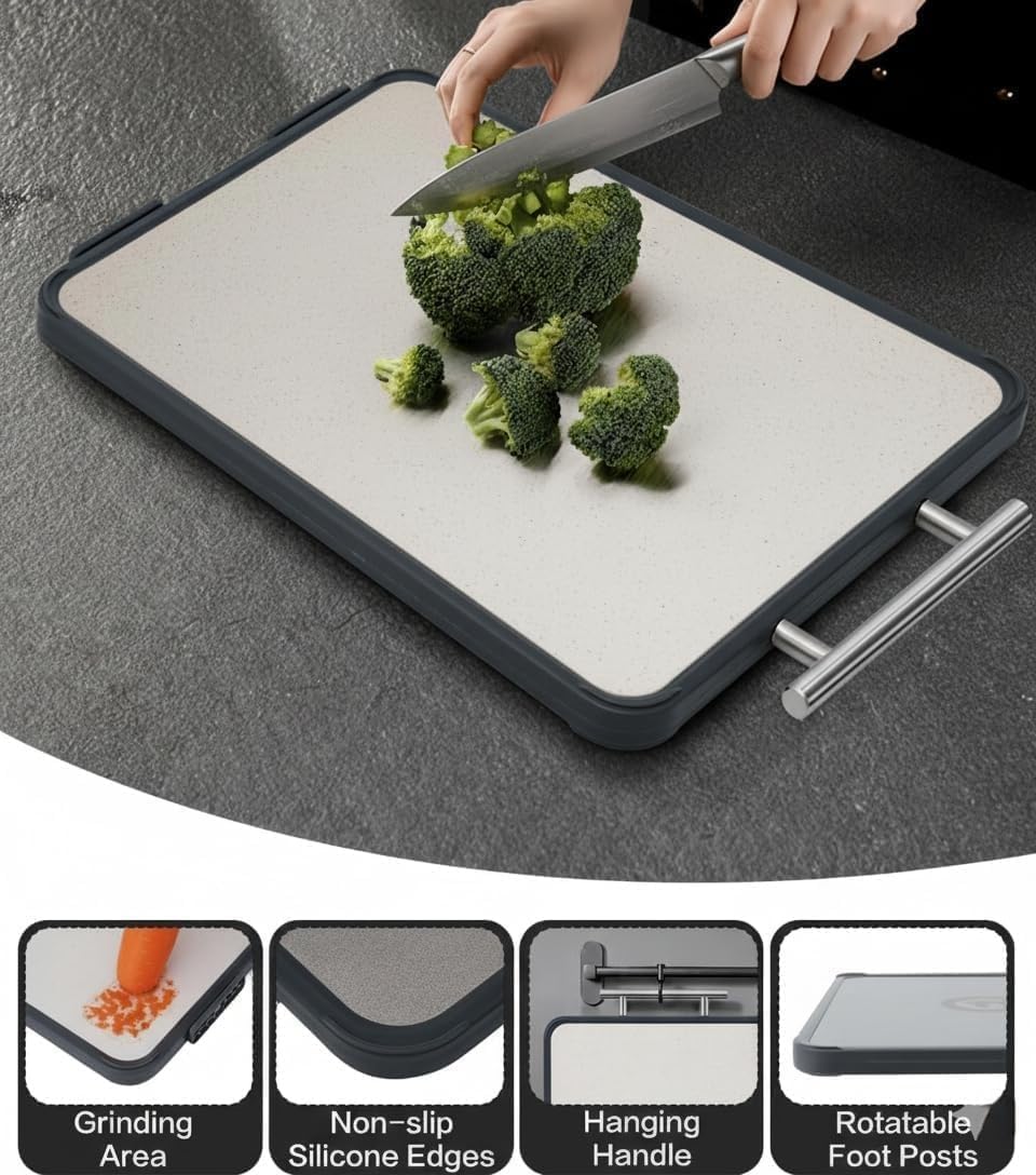 Titanium Chopping Board Textured Double-Sided Kitchen Cutting Grey 16"L x NEW