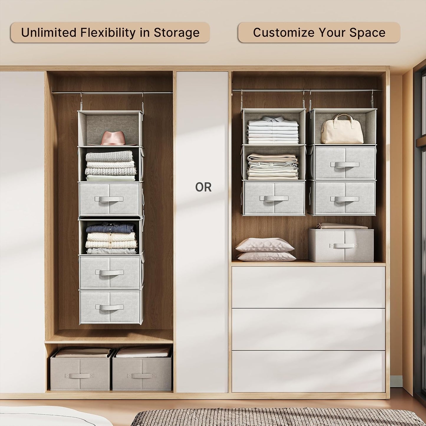Vailando 6 Shelf Hanging Closet Organizer Wardrobe Storage System Grey Size NEW