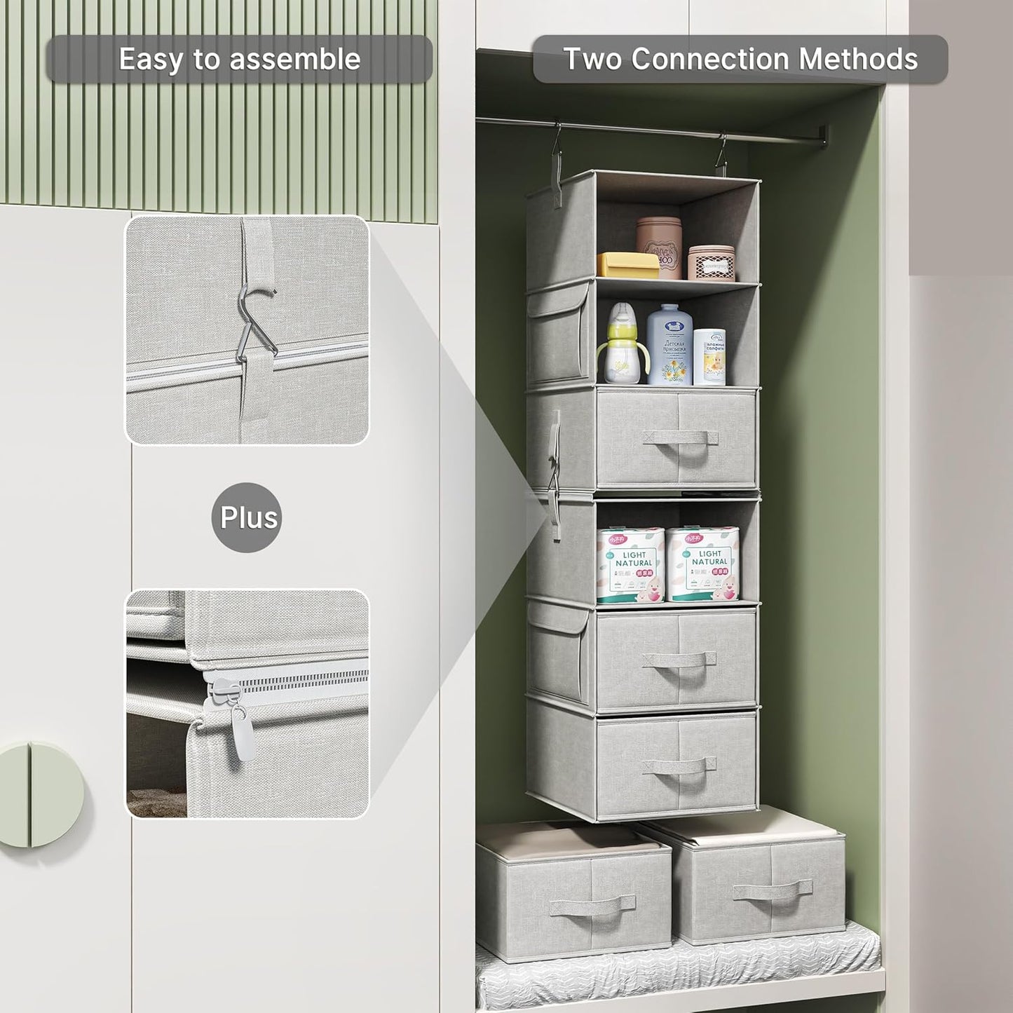 Vailando 6 Shelf Hanging Closet Organizer Wardrobe Storage System Grey Size NEW