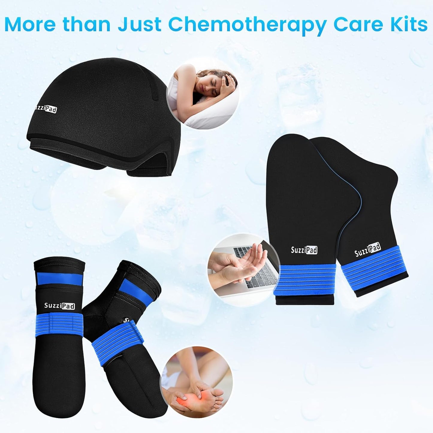 SuzziPad Hot & Cold Therapy Socks Gloves for Chemotherapy Neuro Black Size NEW