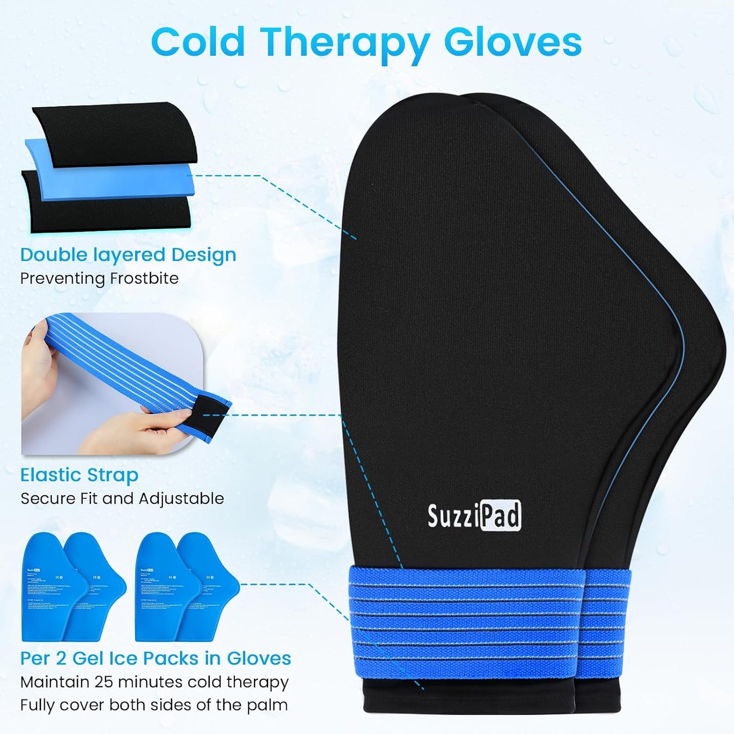 SuzziPad Hot & Cold Therapy Socks Gloves for Chemotherapy Neuro Black Size NEW