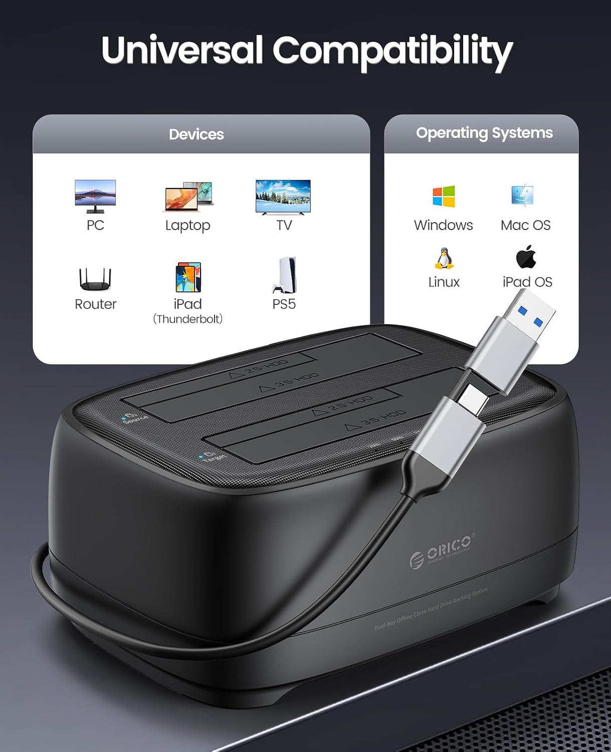 ORICO USB 3.2 Gen 1 SATA Hard Drive Docking Station Offline Clone Black DEMO