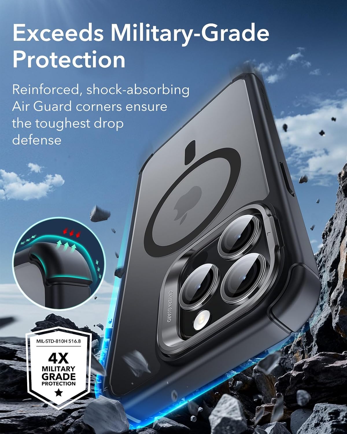 ESR Clear Black Phone Case with Stand and Screen Protector iPhone 14 Pro Max NEW