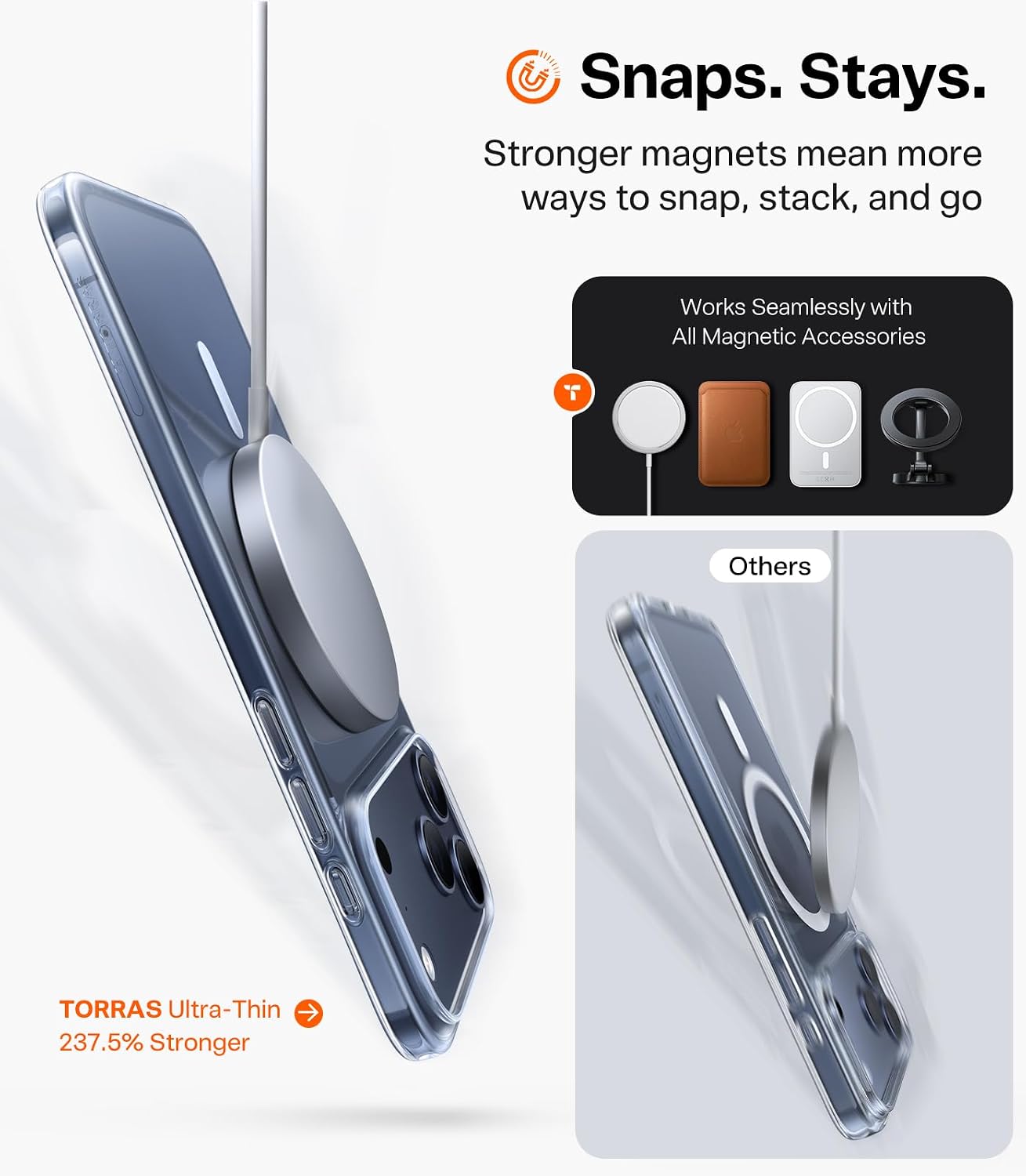 TORRAS Ultra-Thin Magnetic Slim-Fit Phone Case for iPhone 17 Pro Max Clear NEW