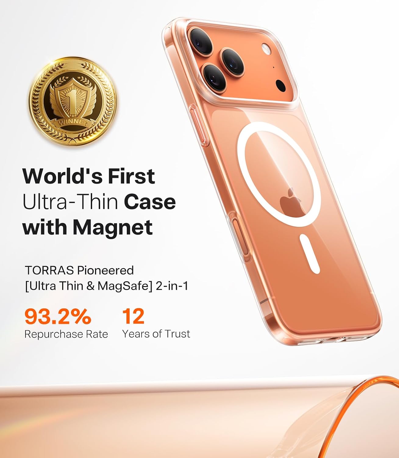 TORRAS Ultra-Thin Magnetic Slim-Fit Phone Case for iPhone 17 Pro Max Clear NEW