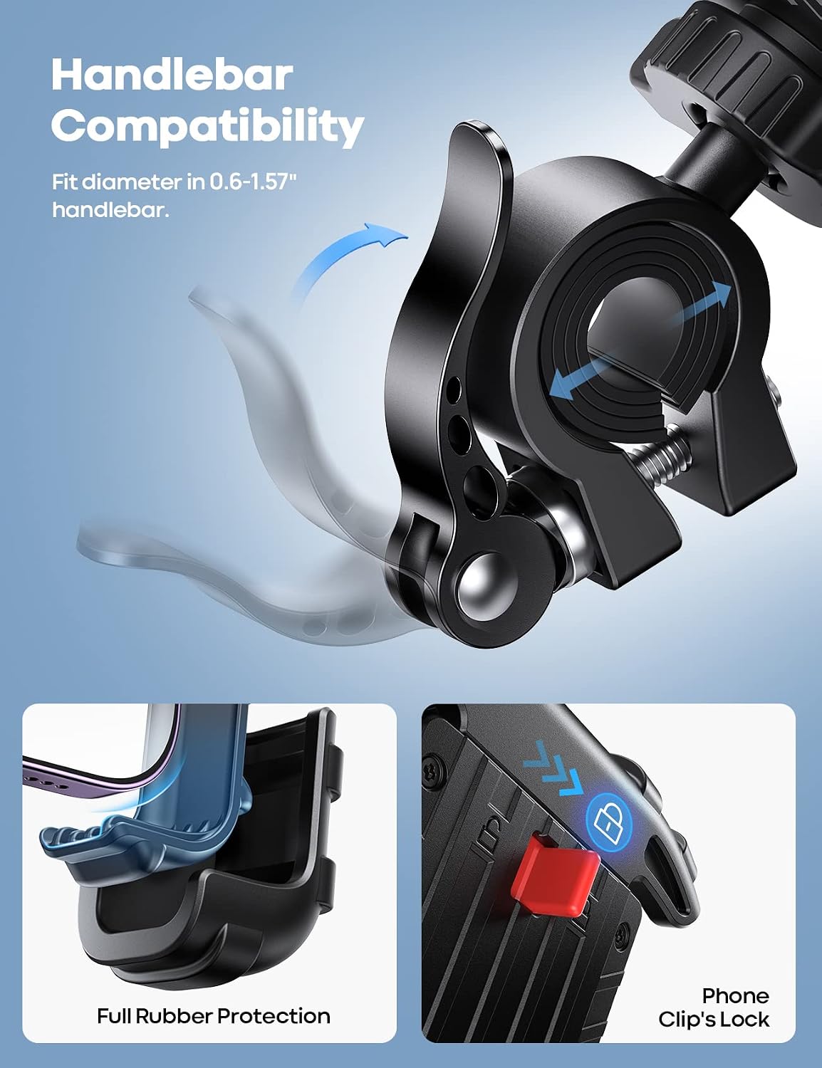 Lamicall Bicycle & Motorcycle Handlebar Mount for Smartphones in Black NEW
