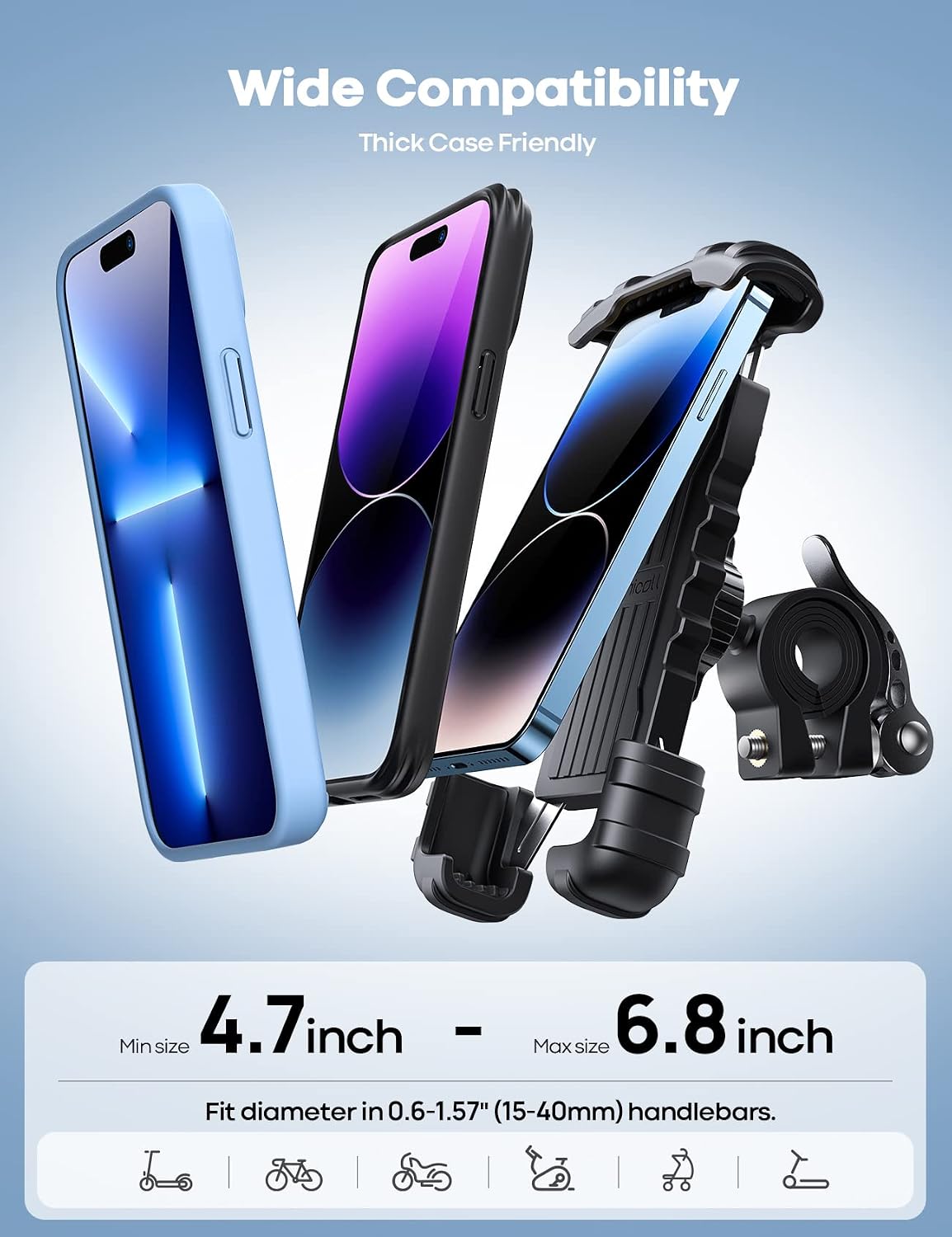 Lamicall Bicycle & Motorcycle Handlebar Mount for Smartphones in Black NEW