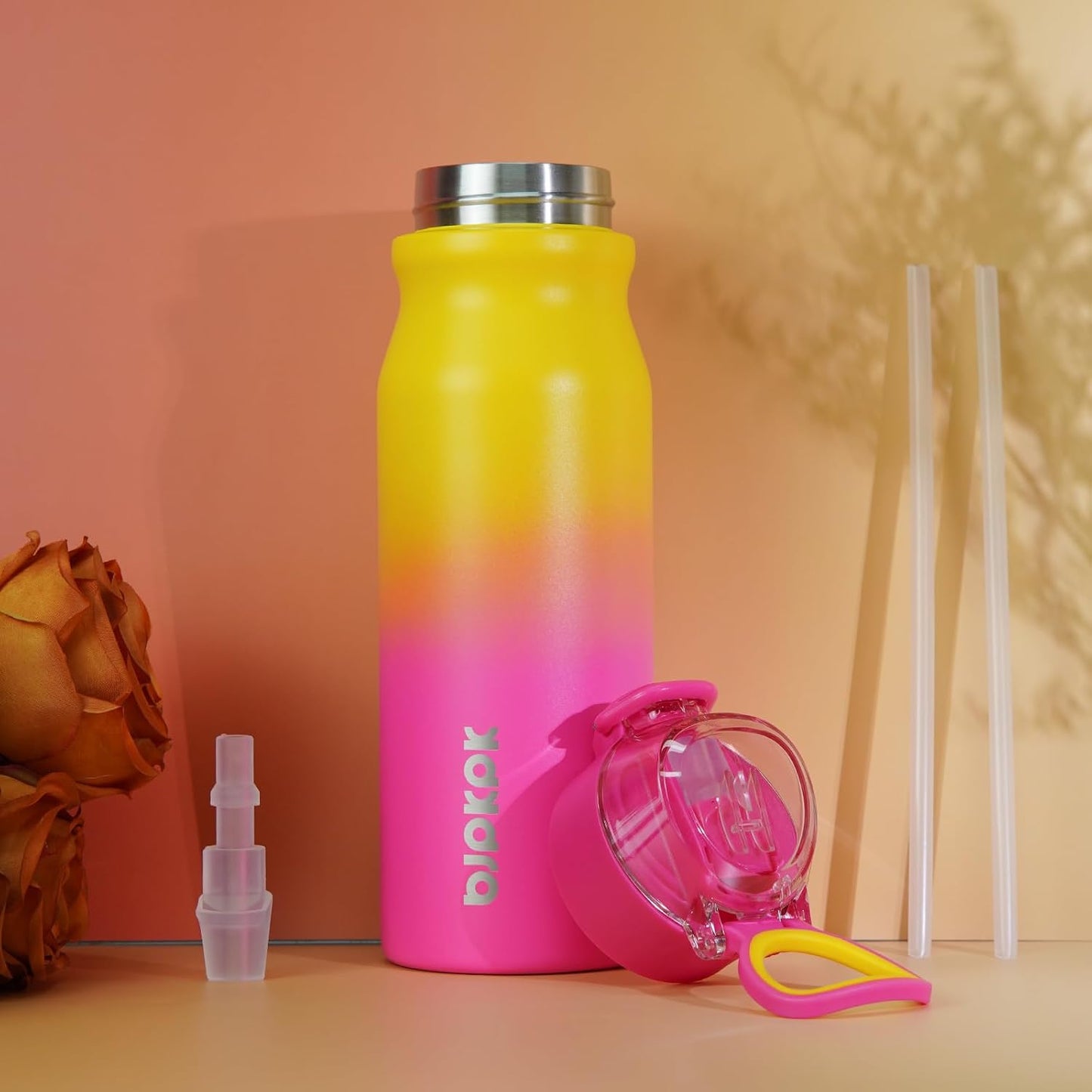 BJPKPK 25oz Insulated Stainless Steel Drink Flask with Reusable Straw Multi NEW