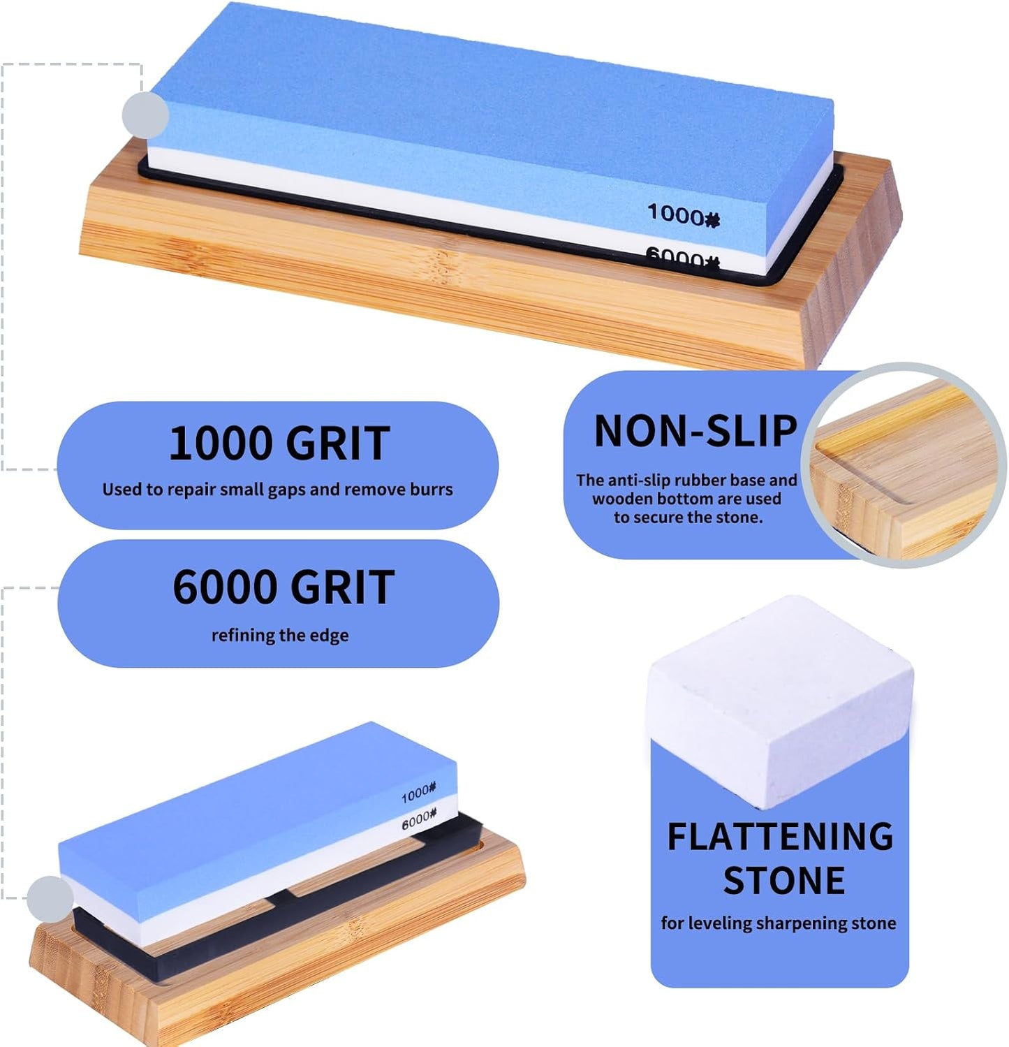 Whetstones Knife Sharpening Stone Set 1000/6000 Grit Blue & White Size NEW