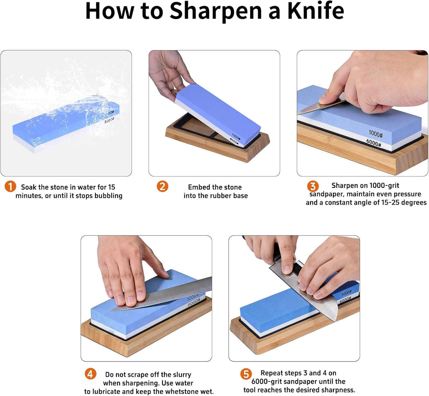 Whetstones Knife Sharpening Stone Set 1000/6000 Grit Blue & White Size NEW