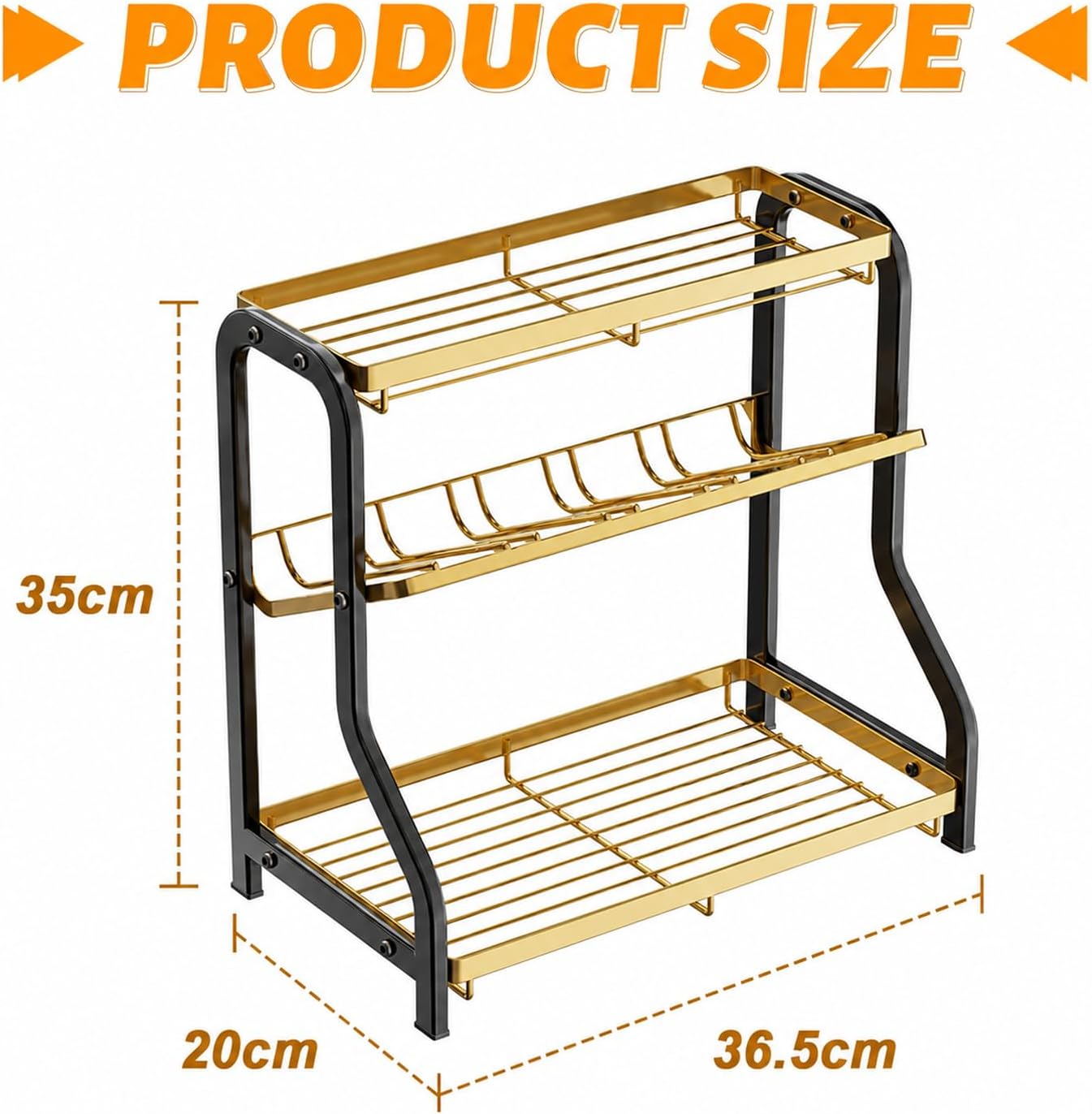 3-Tier Spice Rack Organizer Countertop Free Standing Rust-Proof Black Gold NEW