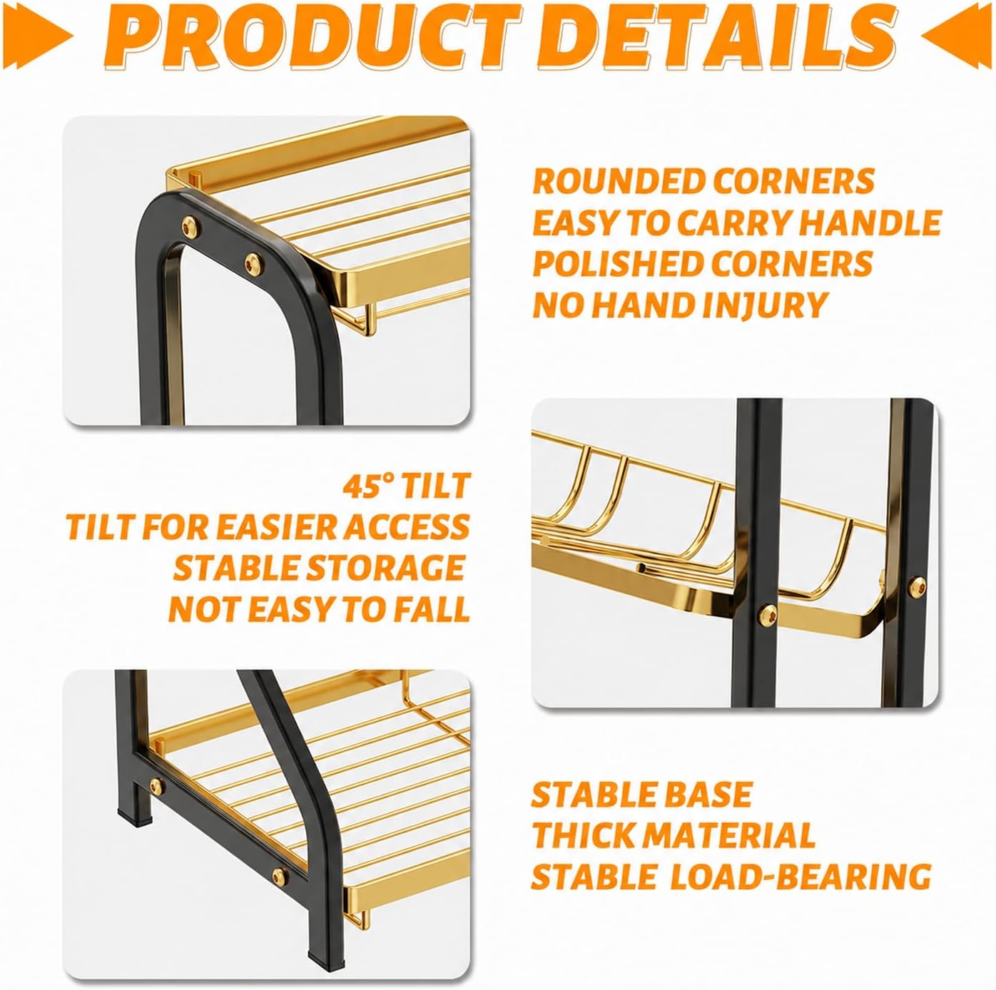 3-Tier Spice Rack Organizer Countertop Free Standing Rust-Proof Black Gold NEW