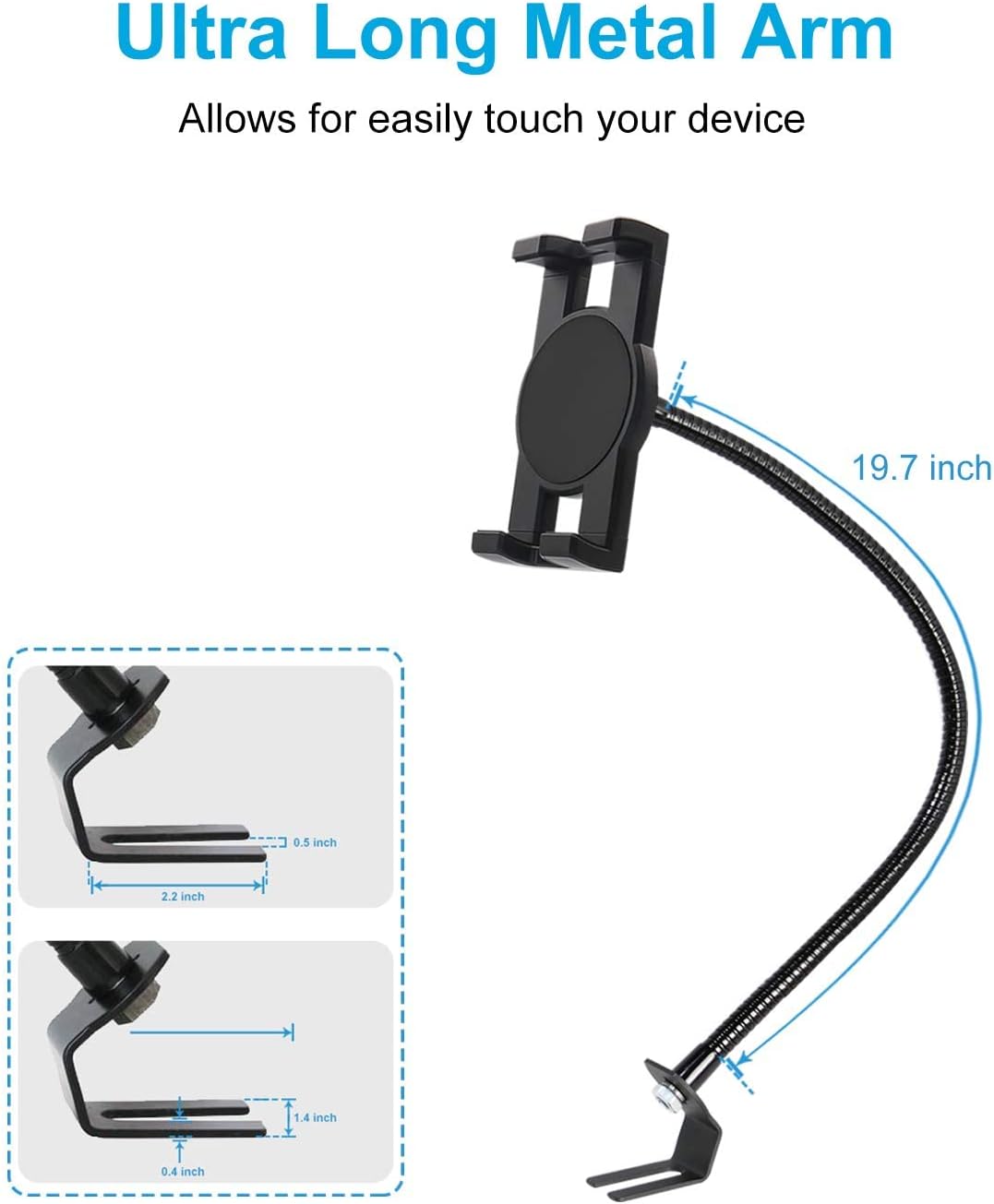 Heavy Duty Gooseneck Phone Holder Stand Tablet Mount in Black - Adjustable NEW