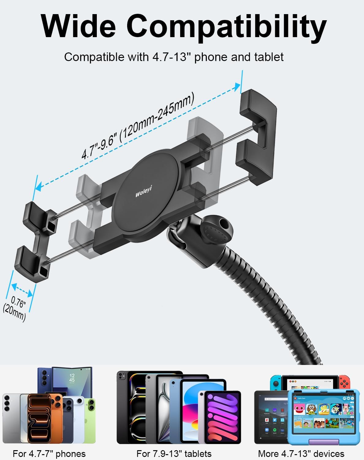 Heavy Duty Gooseneck Phone Holder Stand Tablet Mount in Black - Adjustable NEW