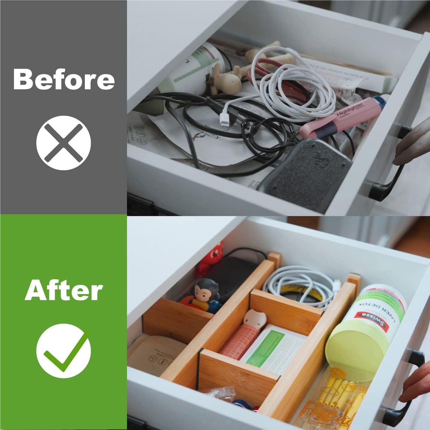 ANTOWIN Expandable Bamboo Drawer Dividers Organizers Separators for DEMO