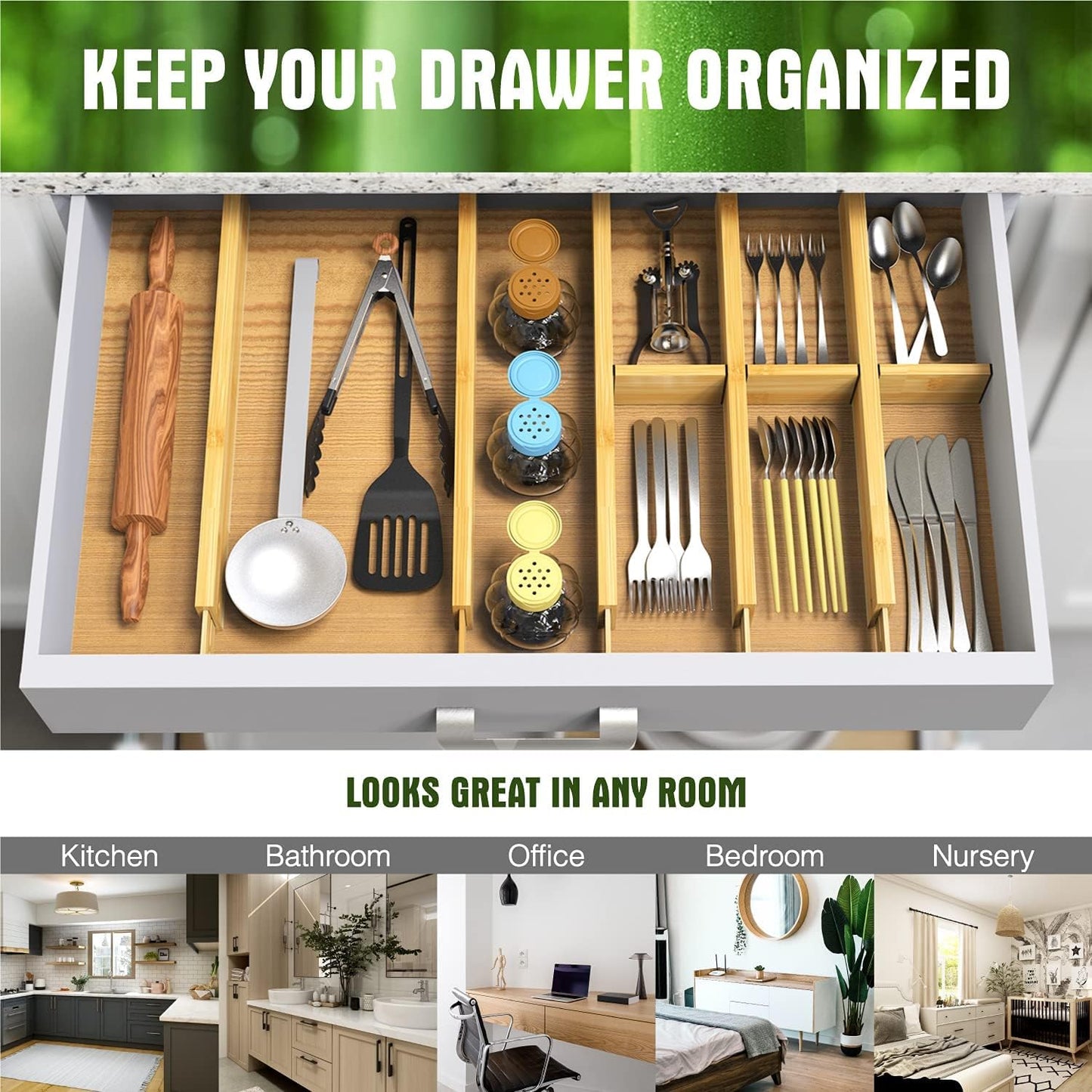 ANTOWIN Expandable Bamboo Drawer Dividers Organizers Separators for DEMO