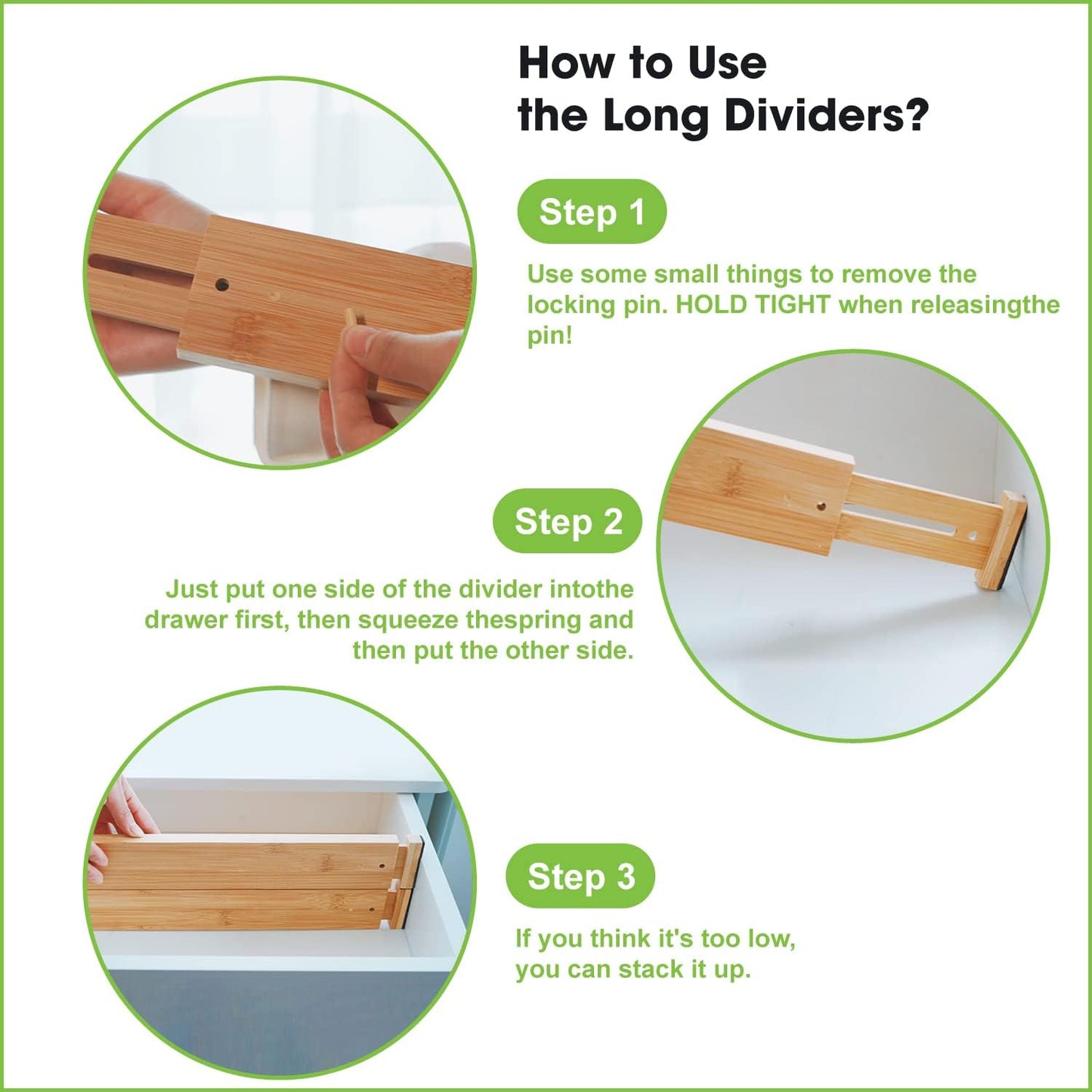 ANTOWIN Expandable Bamboo Drawer Dividers Organizers Separators for DEMO