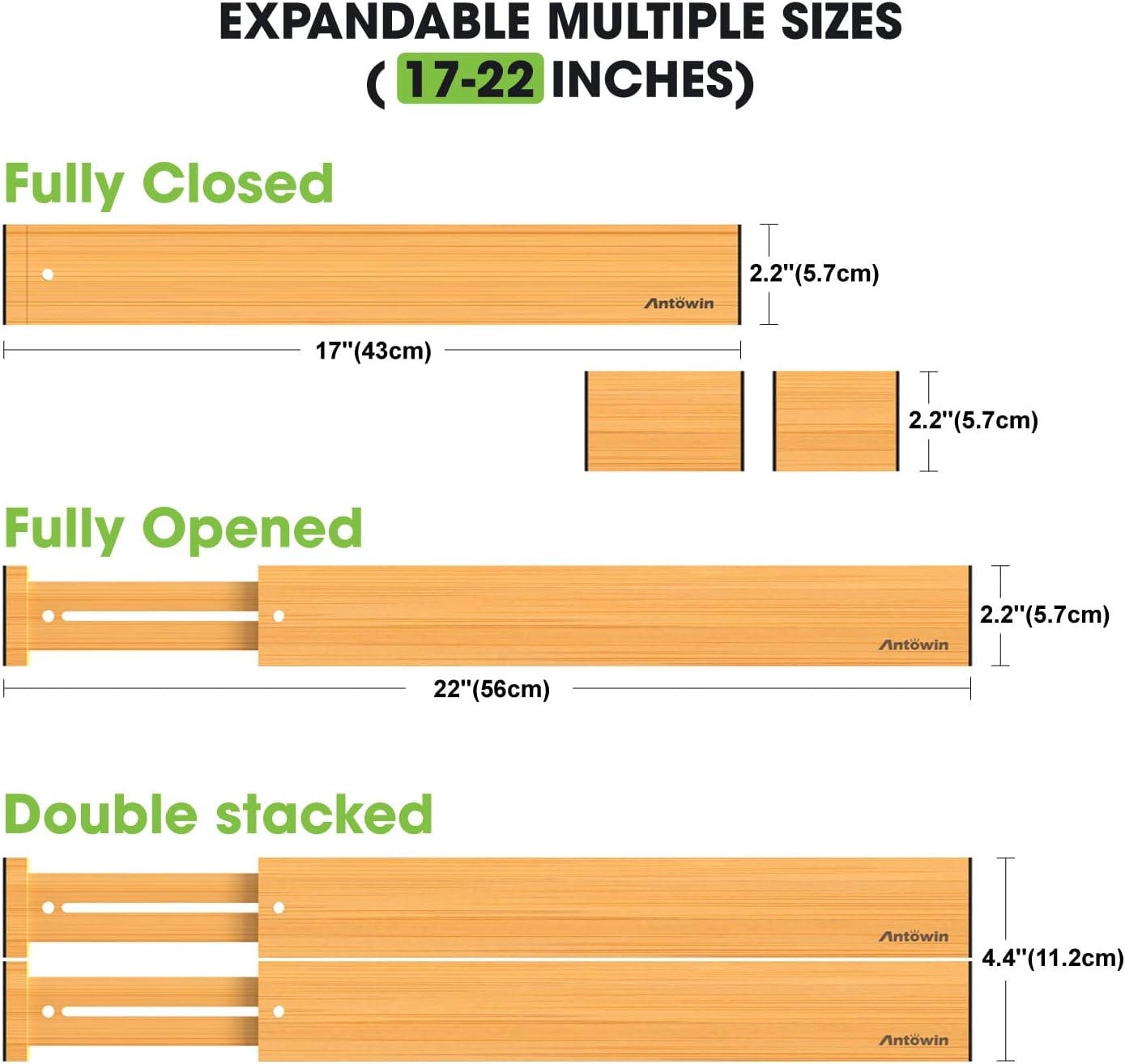 ANTOWIN Expandable Bamboo Drawer Dividers Organizers Separators for DEMO
