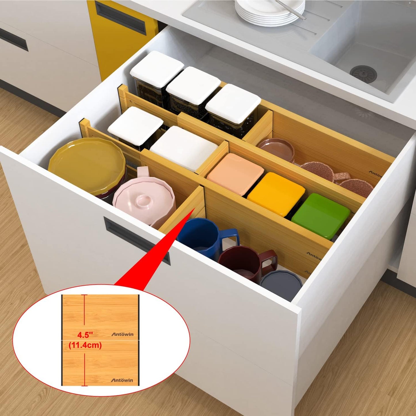 ANTOWIN Expandable Bamboo Drawer Dividers Organizers Separators for DEMO