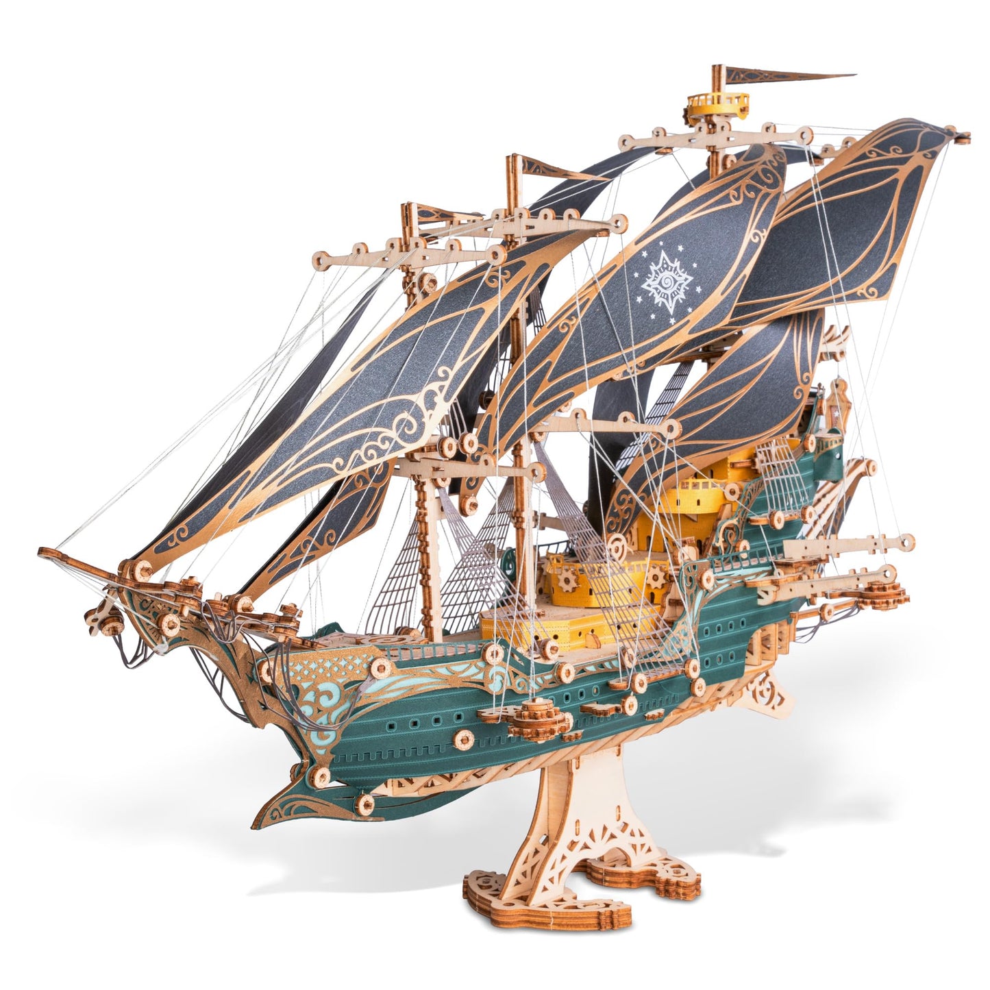 FUNPOLA 3D 3-D Puzzles Wooden Puzzle Pirate Ship Model Building Kit, NEW