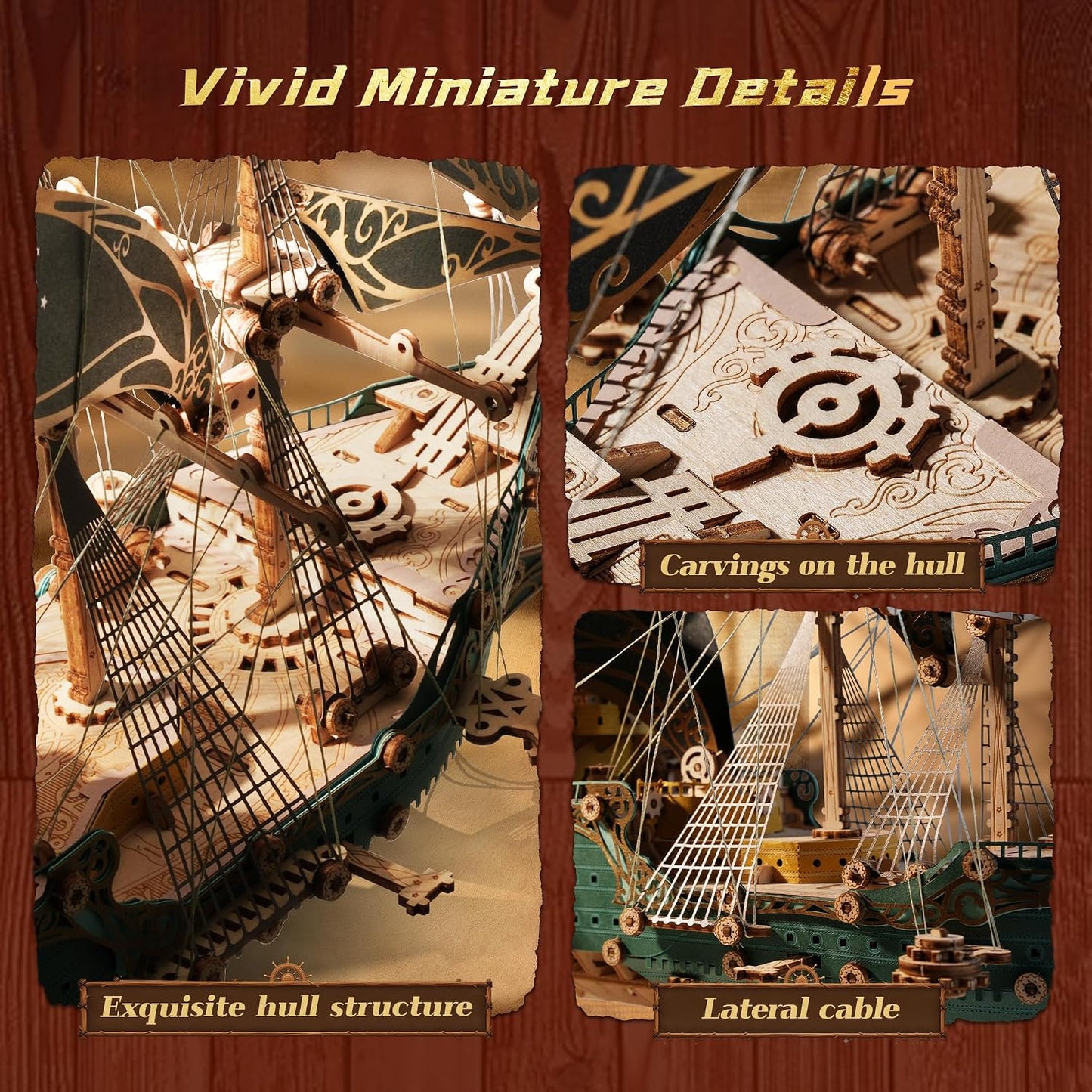 FUNPOLA 3D 3-D Puzzles Wooden Puzzle Pirate Ship Model Building Kit, NEW