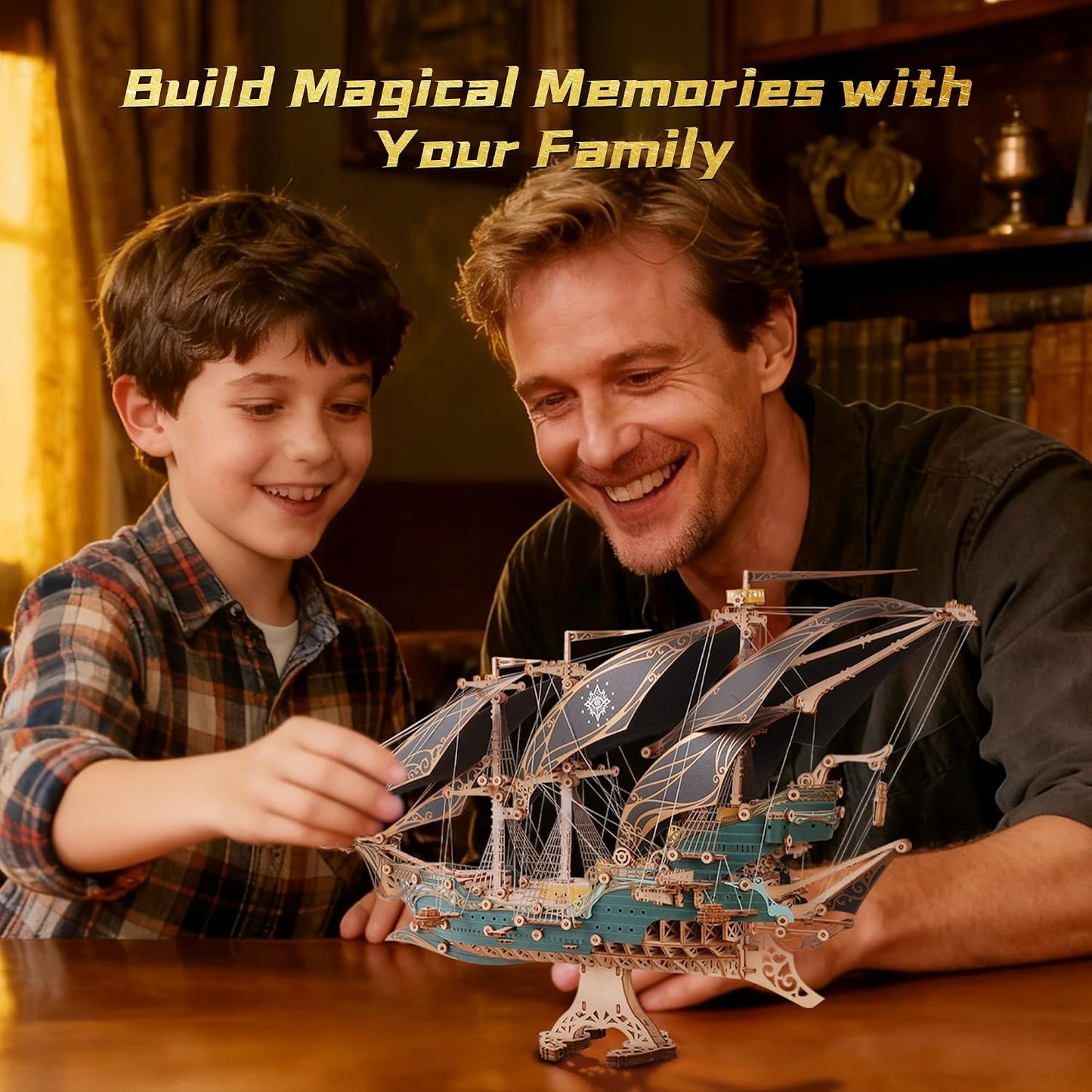 FUNPOLA 3D 3-D Puzzles Wooden Puzzle Pirate Ship Model Building Kit, NEW