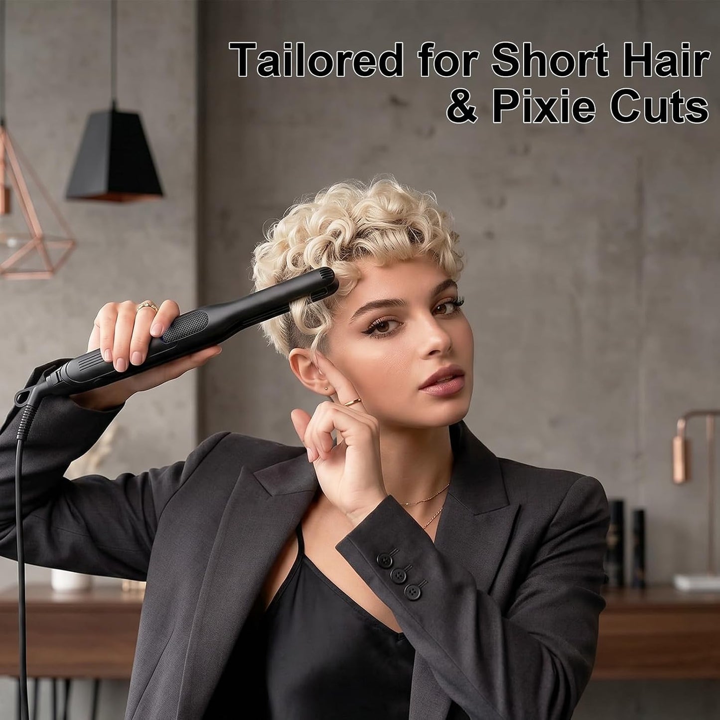 Small Hair Straightener for Short Pixie Cut Hairstyles Black 0.3 Inches DEMO