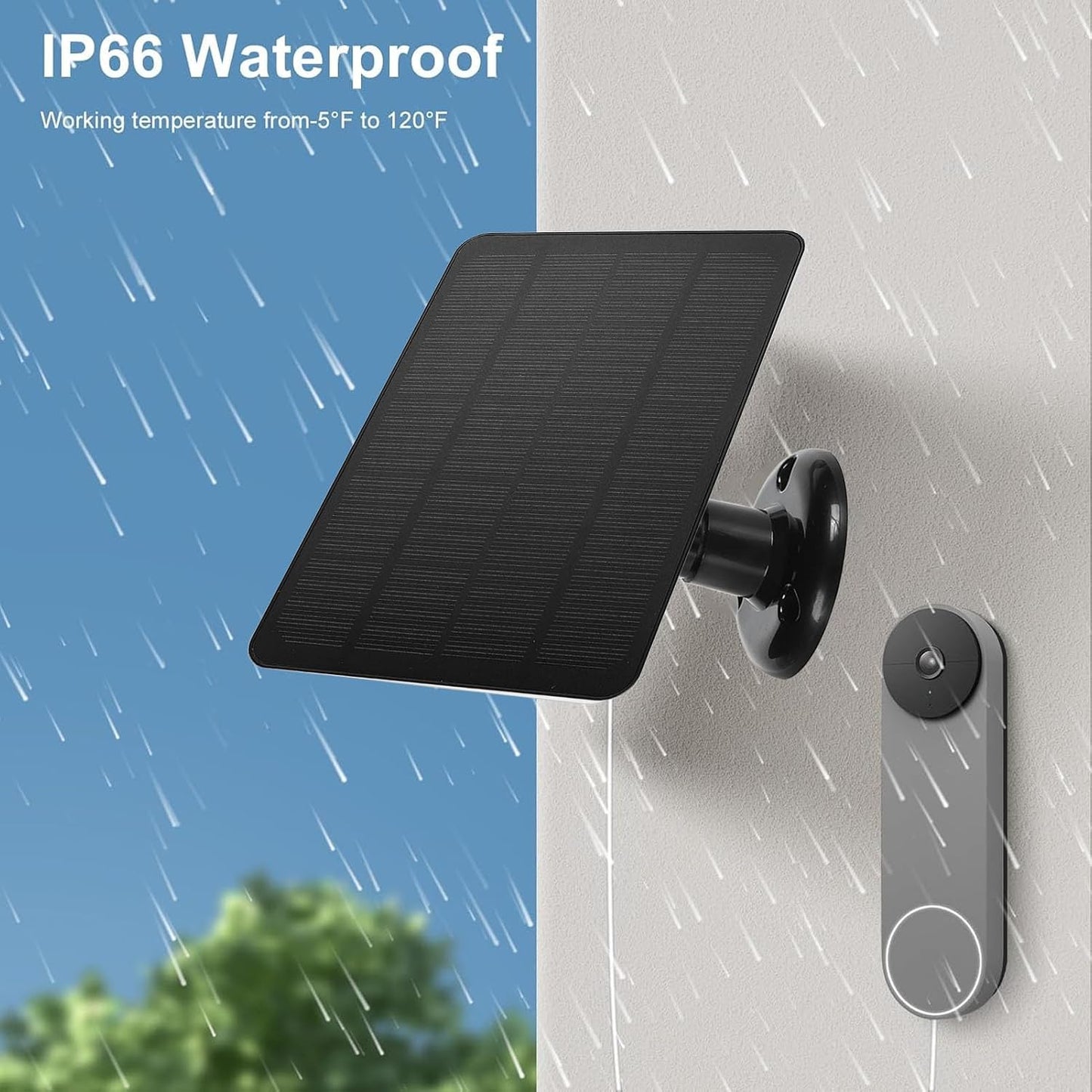 Powerful 10W Solar Panel Charger for Nest Doorbell 2K Camera, Black Home NEW