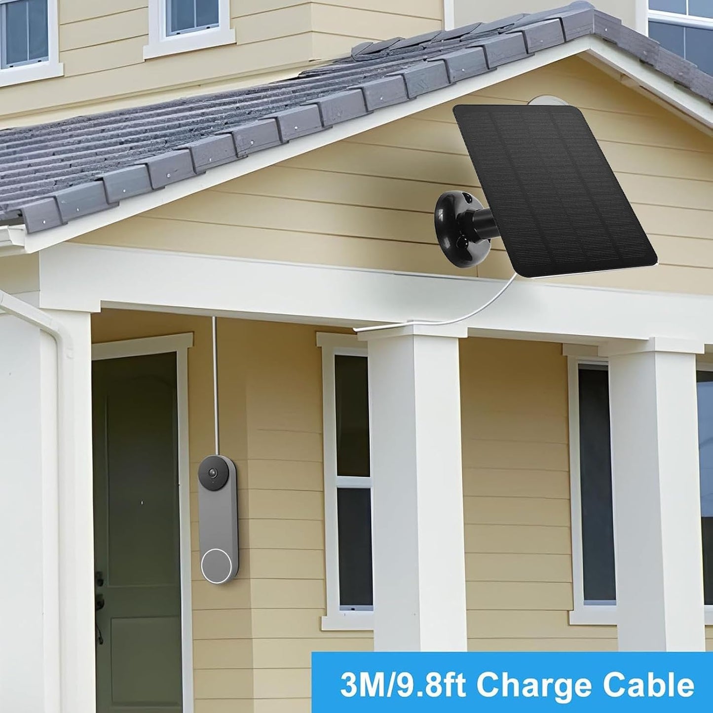 Powerful 10W Solar Panel Charger for Nest Doorbell 2K Camera, Black Home NEW