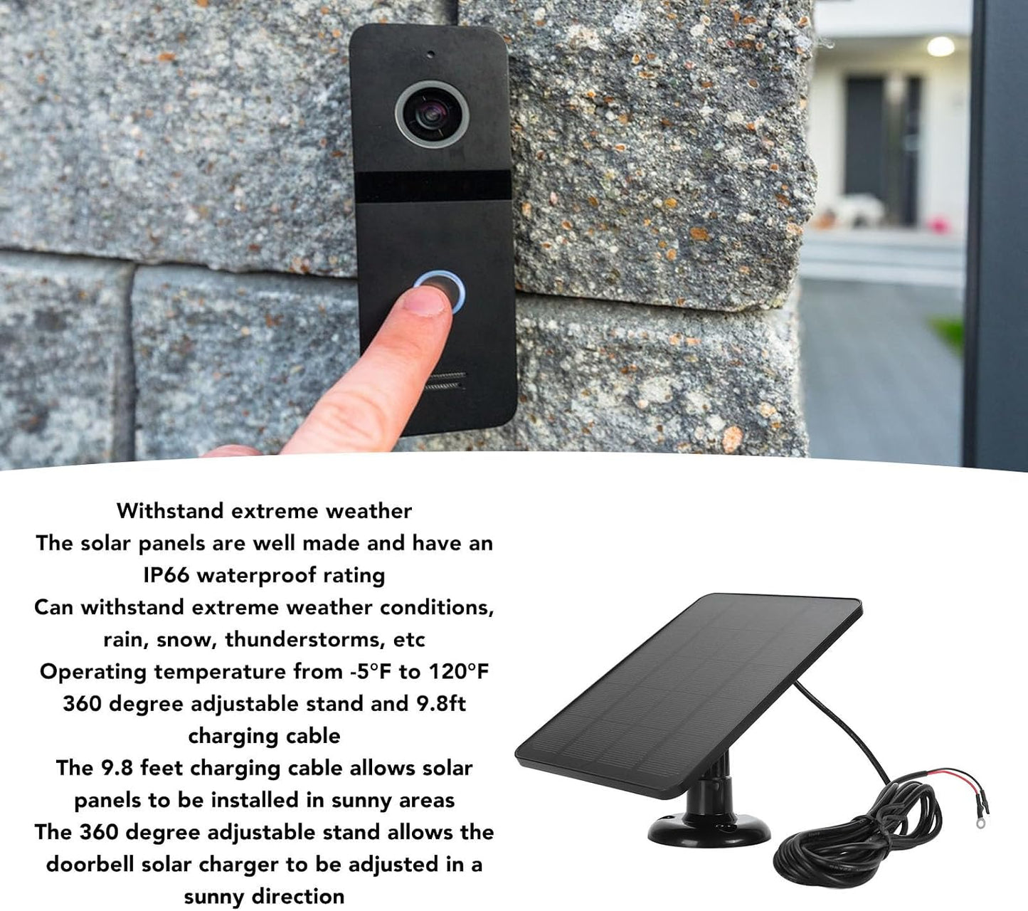 Powerful 10W Solar Panel Charger for Nest Doorbell 2K Camera, Black Home NEW