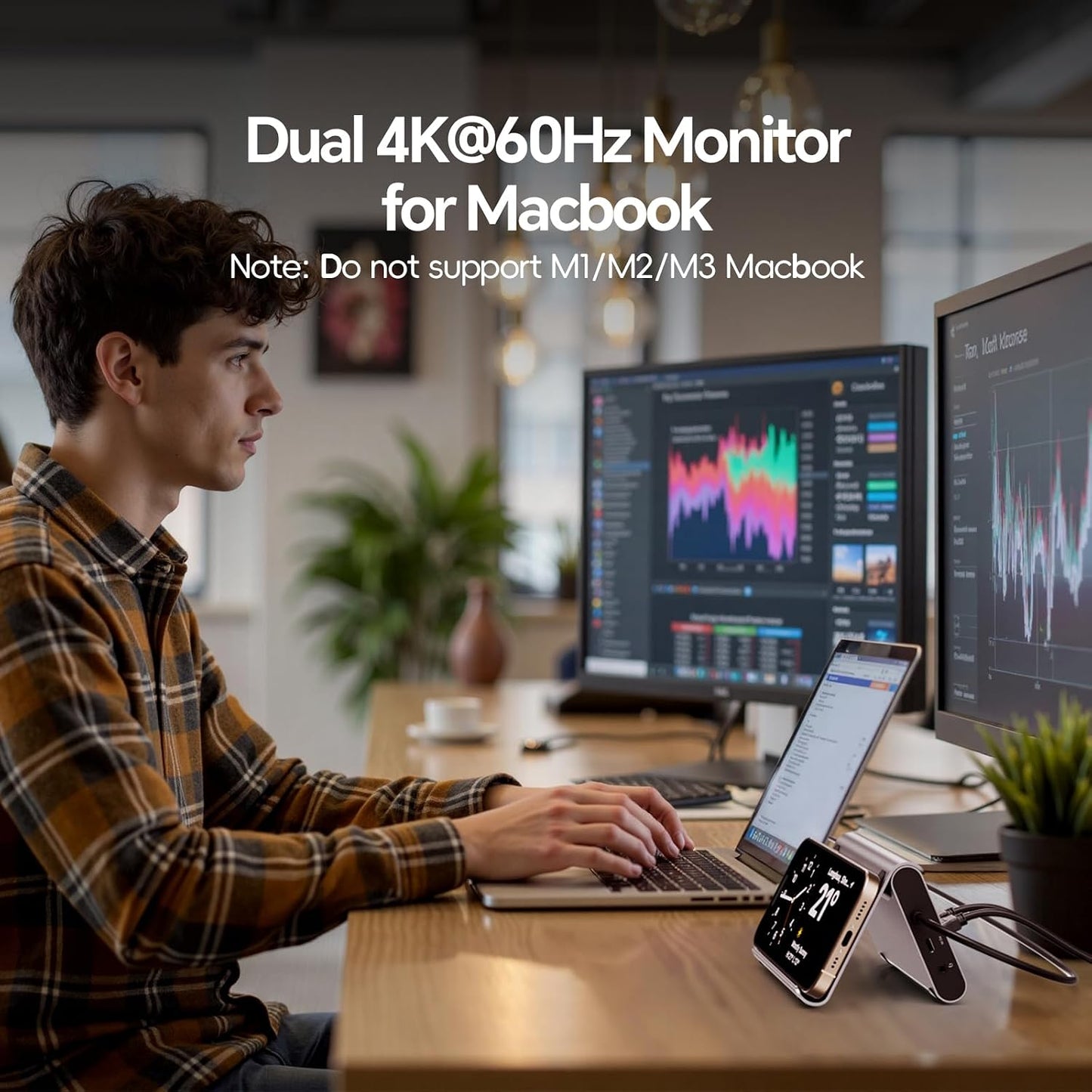 PULWTOP Dual Monitor 4K Docking Station for MacBook Pro/Air, Grey DEMO
