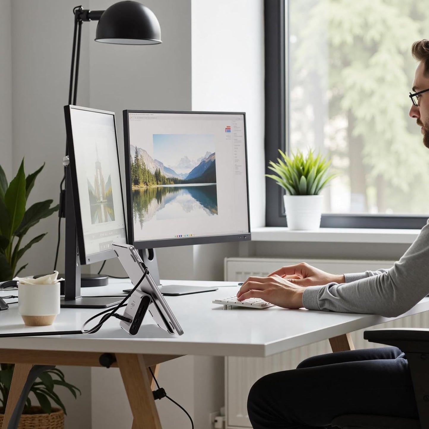 PULWTOP Dual Monitor 4K Docking Station for MacBook Pro/Air, Grey DEMO