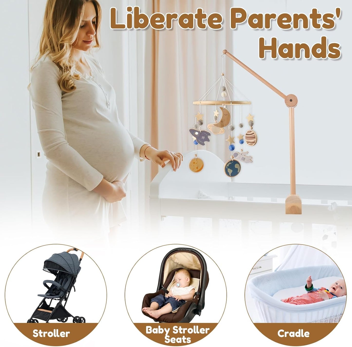 Wooden Baby Mobiles Crib Mobile Arm Holder Hanging Nursery Decor for NEW