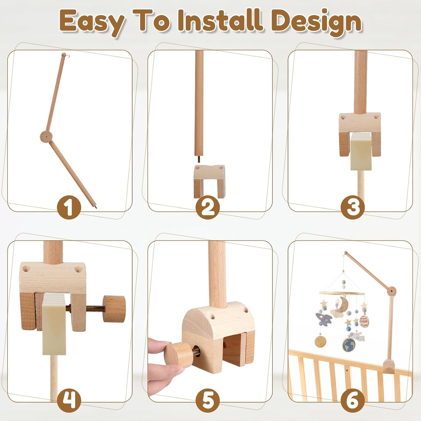 Wooden Baby Mobiles Crib Mobile Arm Holder Hanging Nursery Decor for NEW