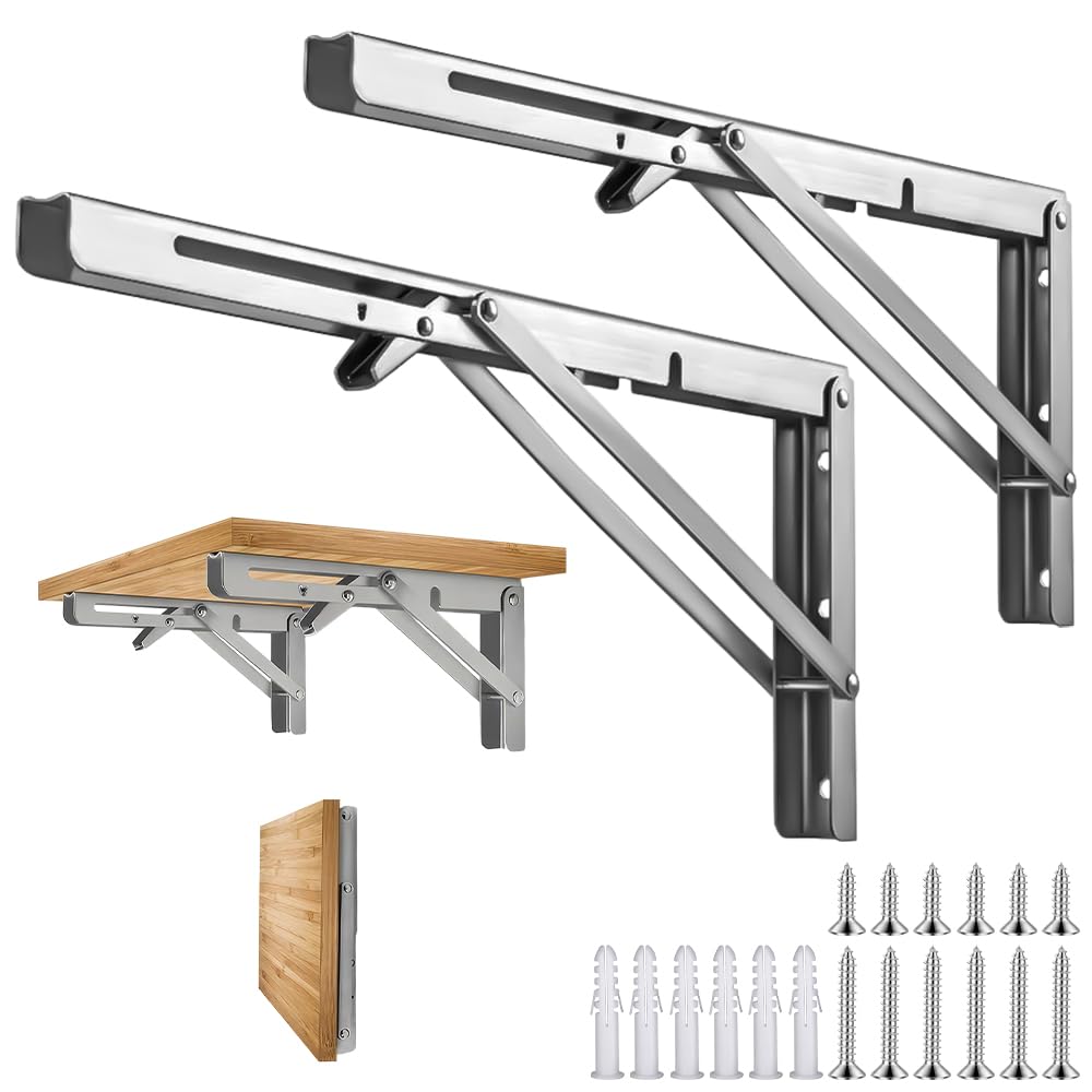 20 Inch Folding Shelf Brackets Heavy Duty Stainless Steel Storage Organizer NEW