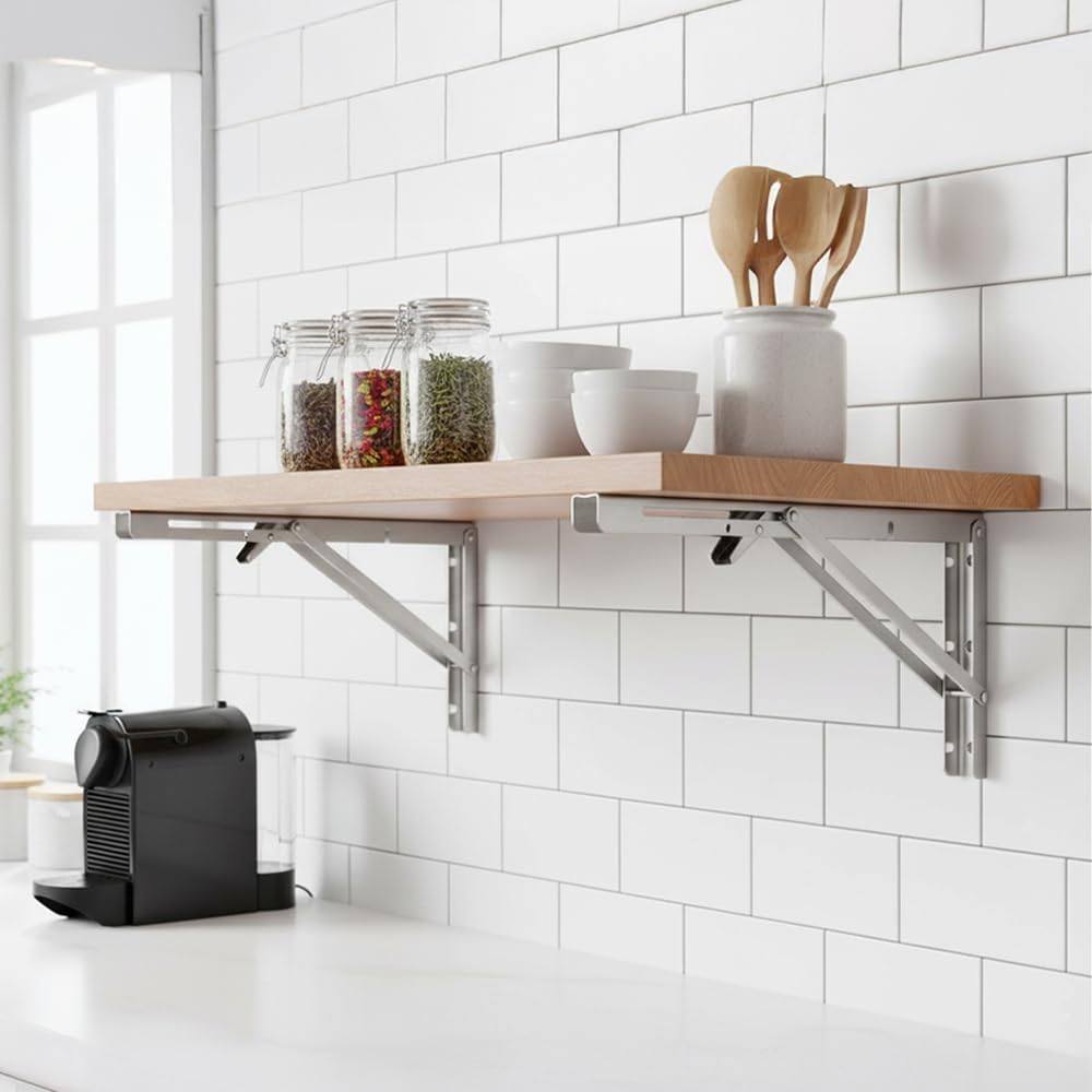 20 Inch Folding Shelf Brackets Heavy Duty Stainless Steel Storage Organizer NEW