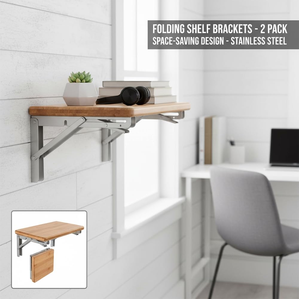 20 Inch Folding Shelf Brackets Heavy Duty Stainless Steel Storage Organizer NEW