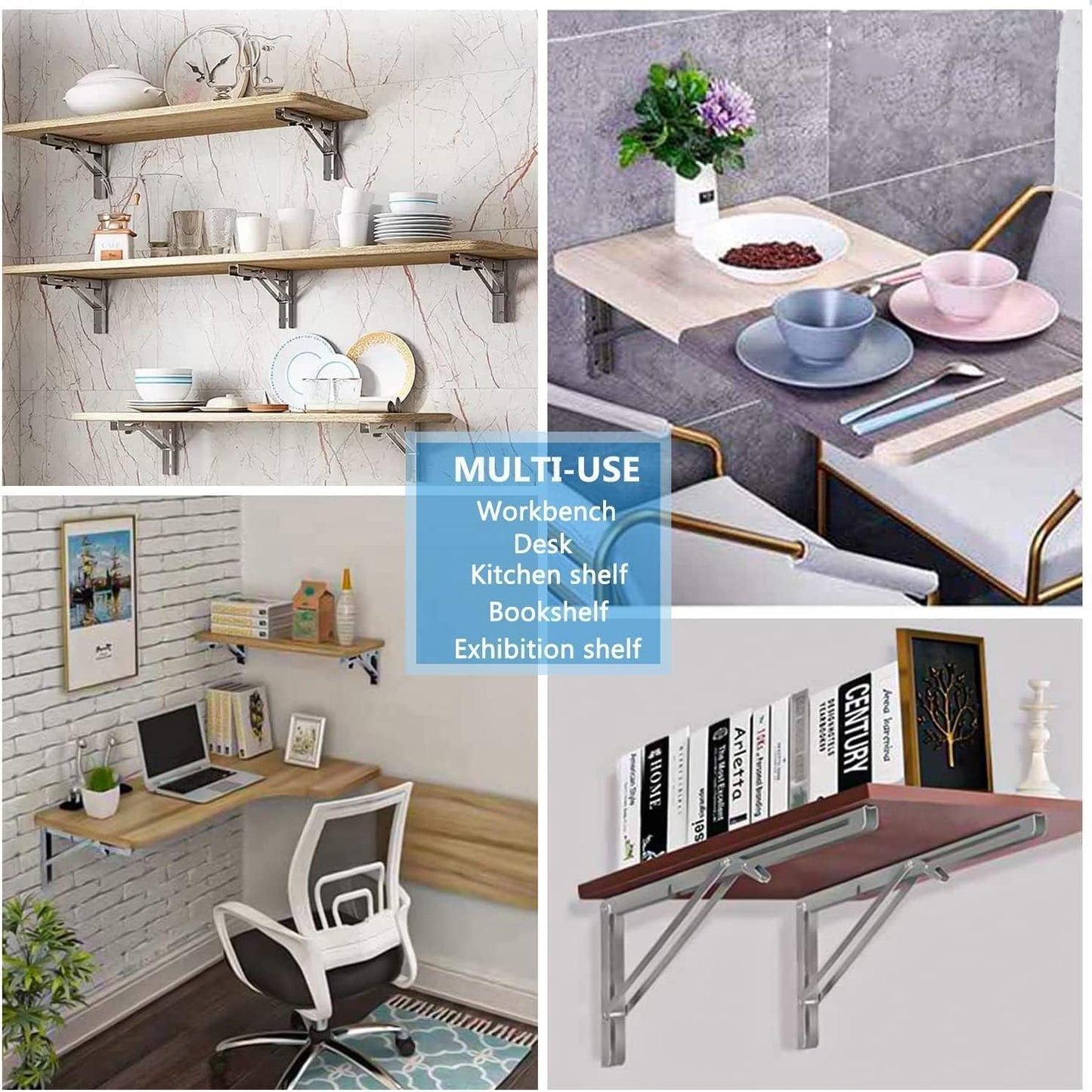 20 Inch Folding Shelf Brackets Heavy Duty Stainless Steel Storage Organizer NEW
