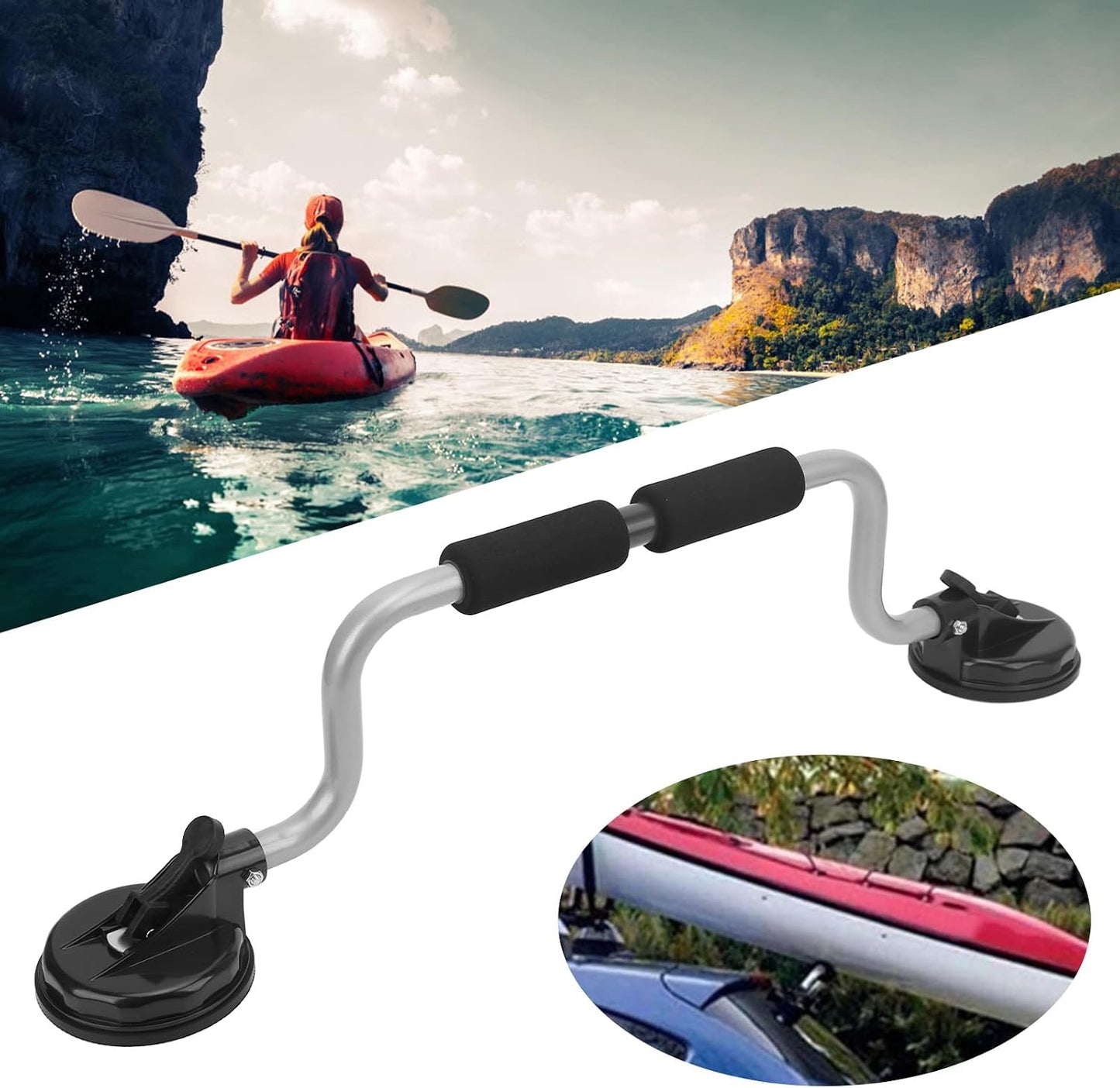 EVGATSAUTO Heavy Duty Silver Kayak Roller with Suction Cups for Easy DEMO