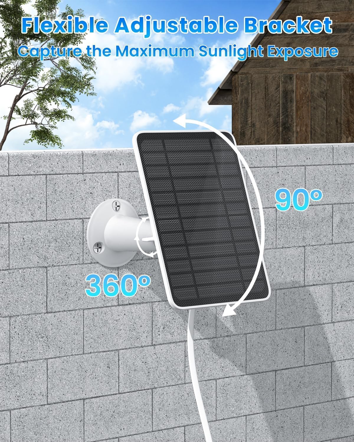White Solar Panel Charger for Ring Outdoor Security Camera NEW