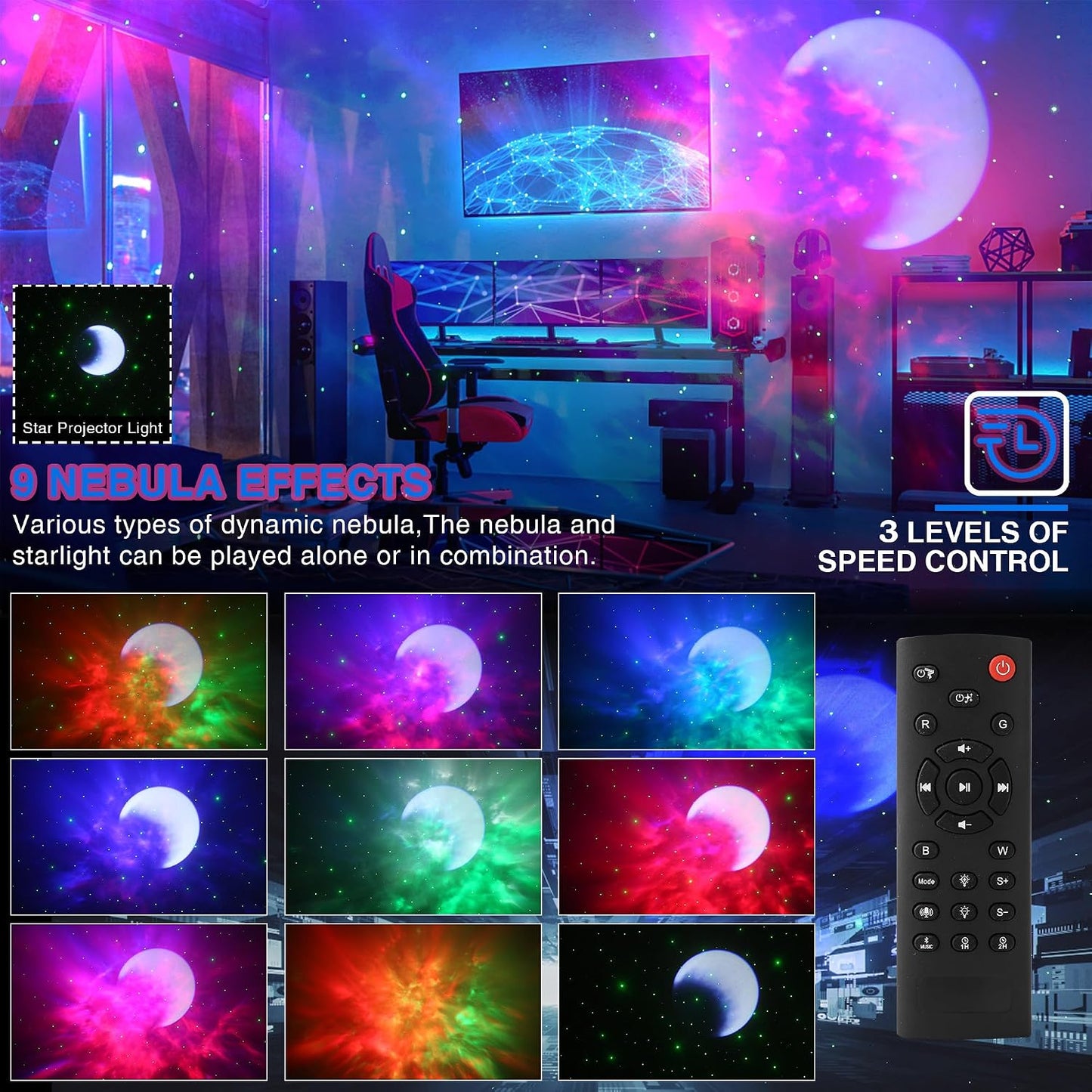 Mesmerizing Galaxy Night Light with Bluetooth Speaker & 9 Nebula RGB DEMO