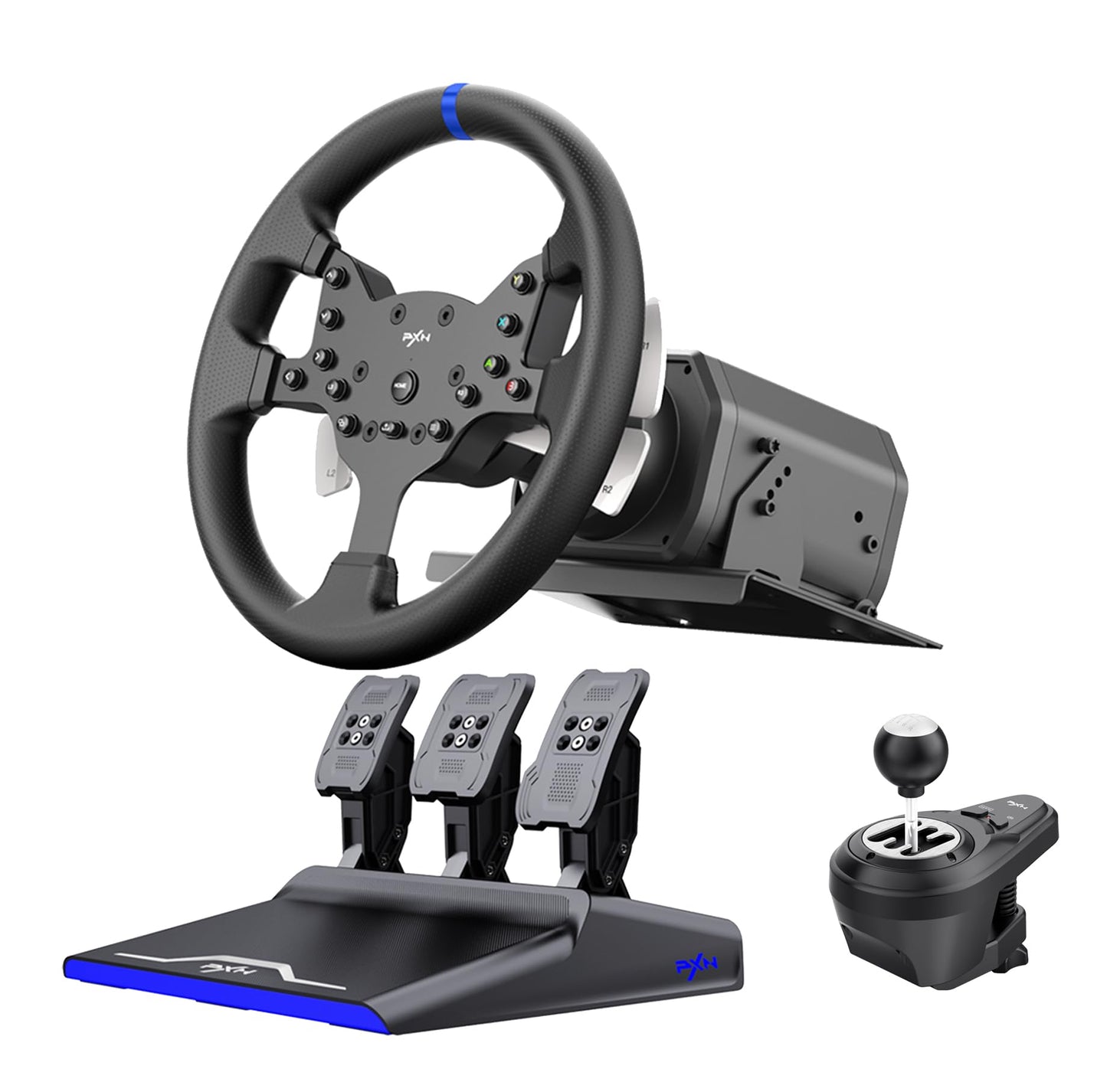 PXN Racing Simulation Force Feedback Gaming Controller Wheel in Black NEW