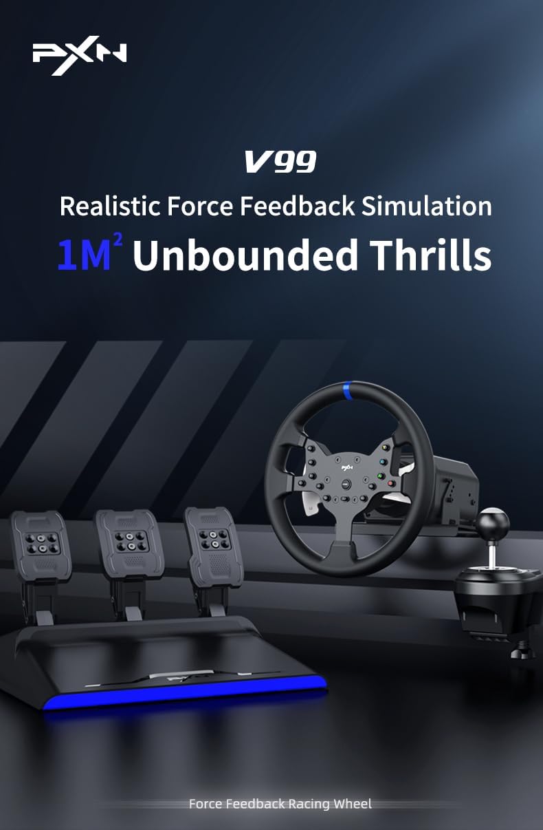 PXN Racing Simulation Force Feedback Gaming Controller Wheel in Black NEW