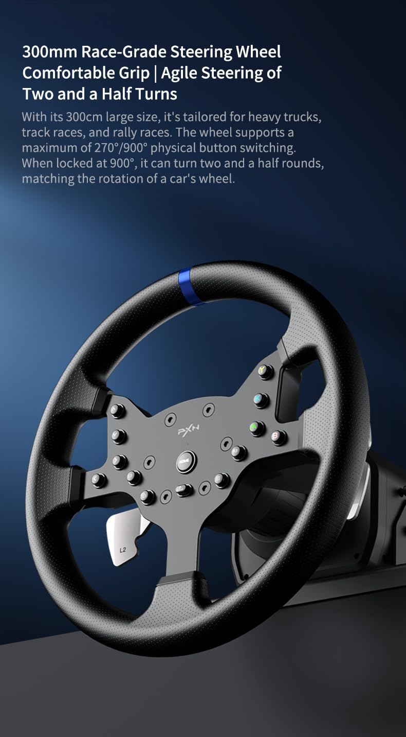 PXN Racing Simulation Force Feedback Gaming Controller Wheel in Black NEW