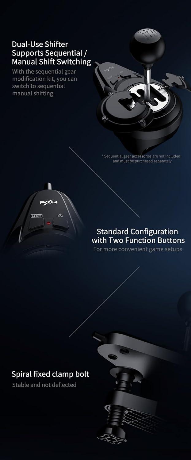 PXN Racing Simulation Force Feedback Gaming Controller Wheel in Black NEW