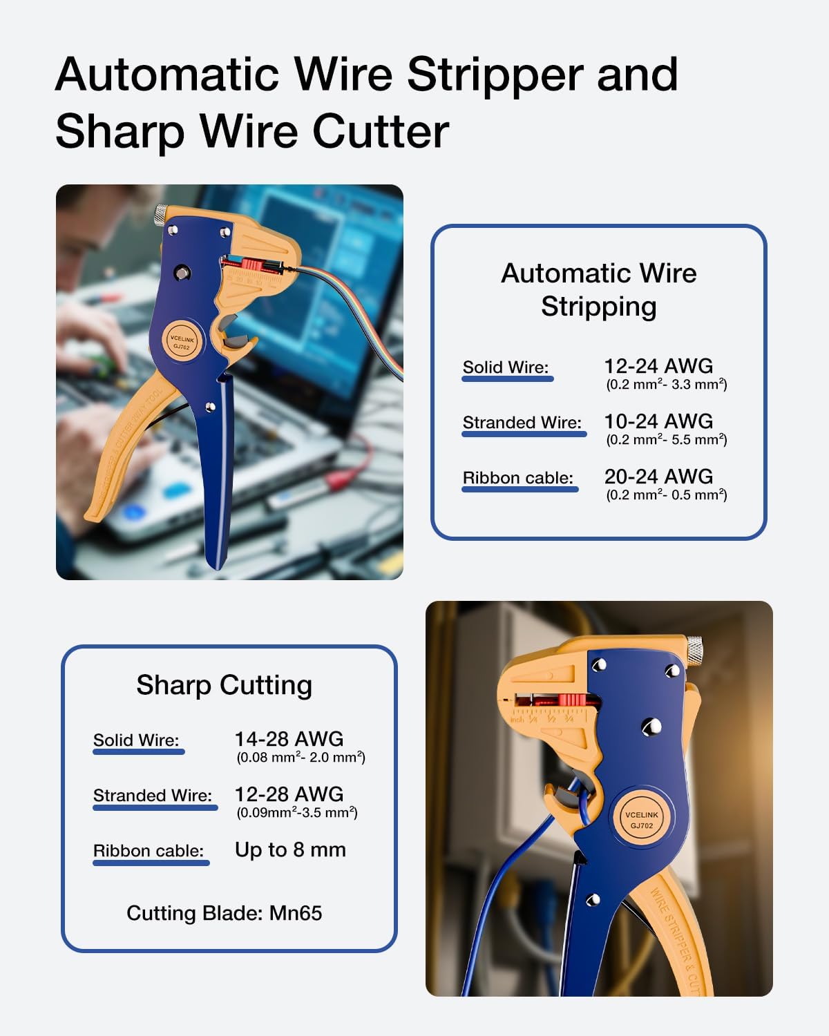 VCELINK Automatic Quick Strip Wire Stripper and Cutter Professional Tool NEW
