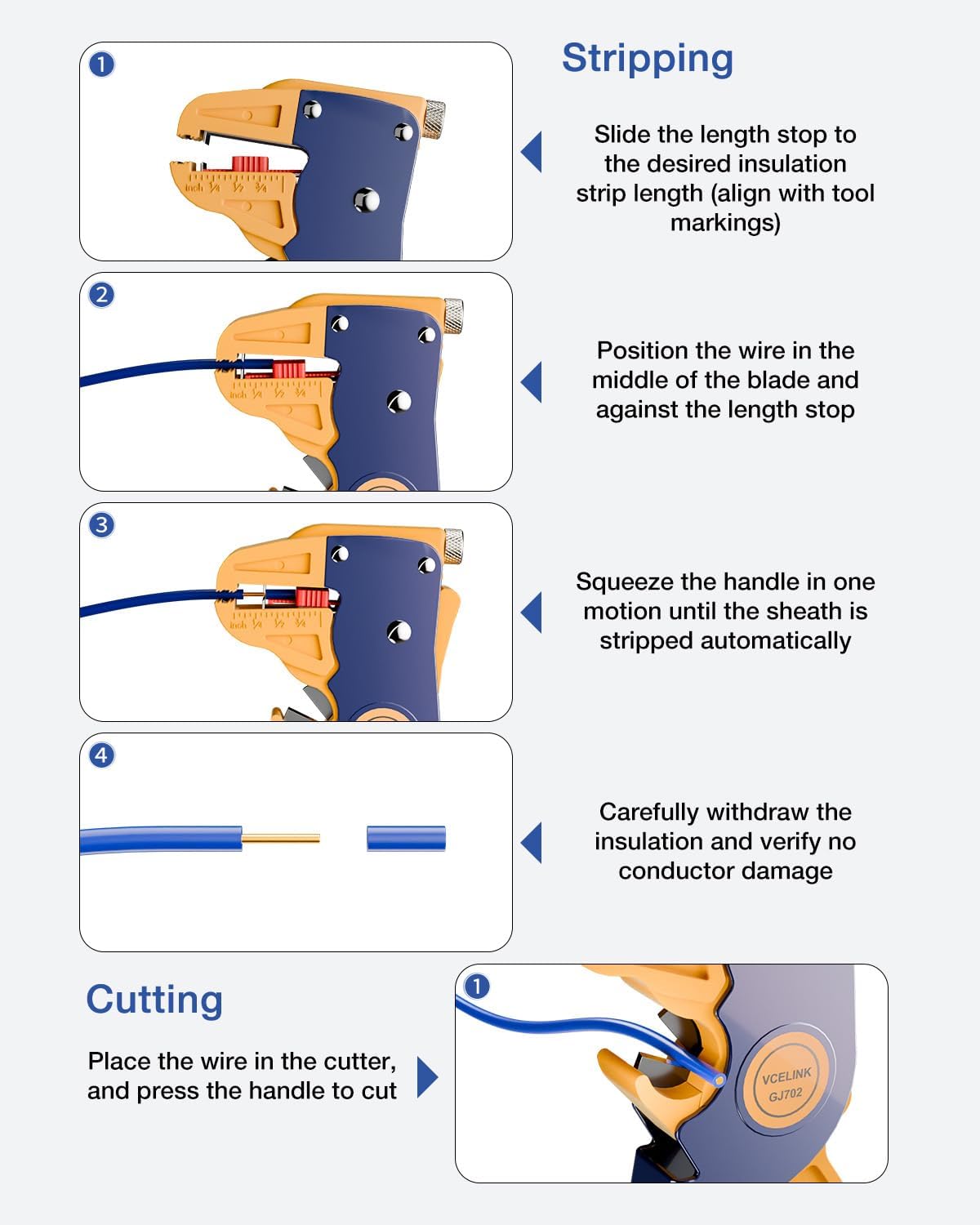 VCELINK Automatic Quick Strip Wire Stripper and Cutter Professional Tool NEW