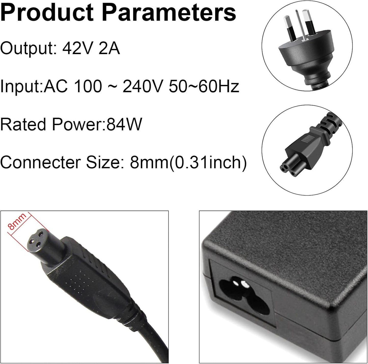 42V 2A Black Electric Scooter Charger - Fast Charging Power Adapter DEMO