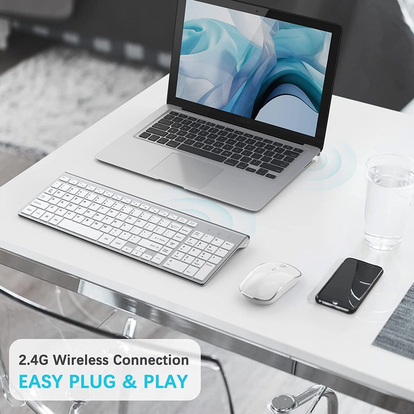 JOYACCESS Wireless Keyboard and Mouse Combo Ergonomic Quiet Full Sized DEMO